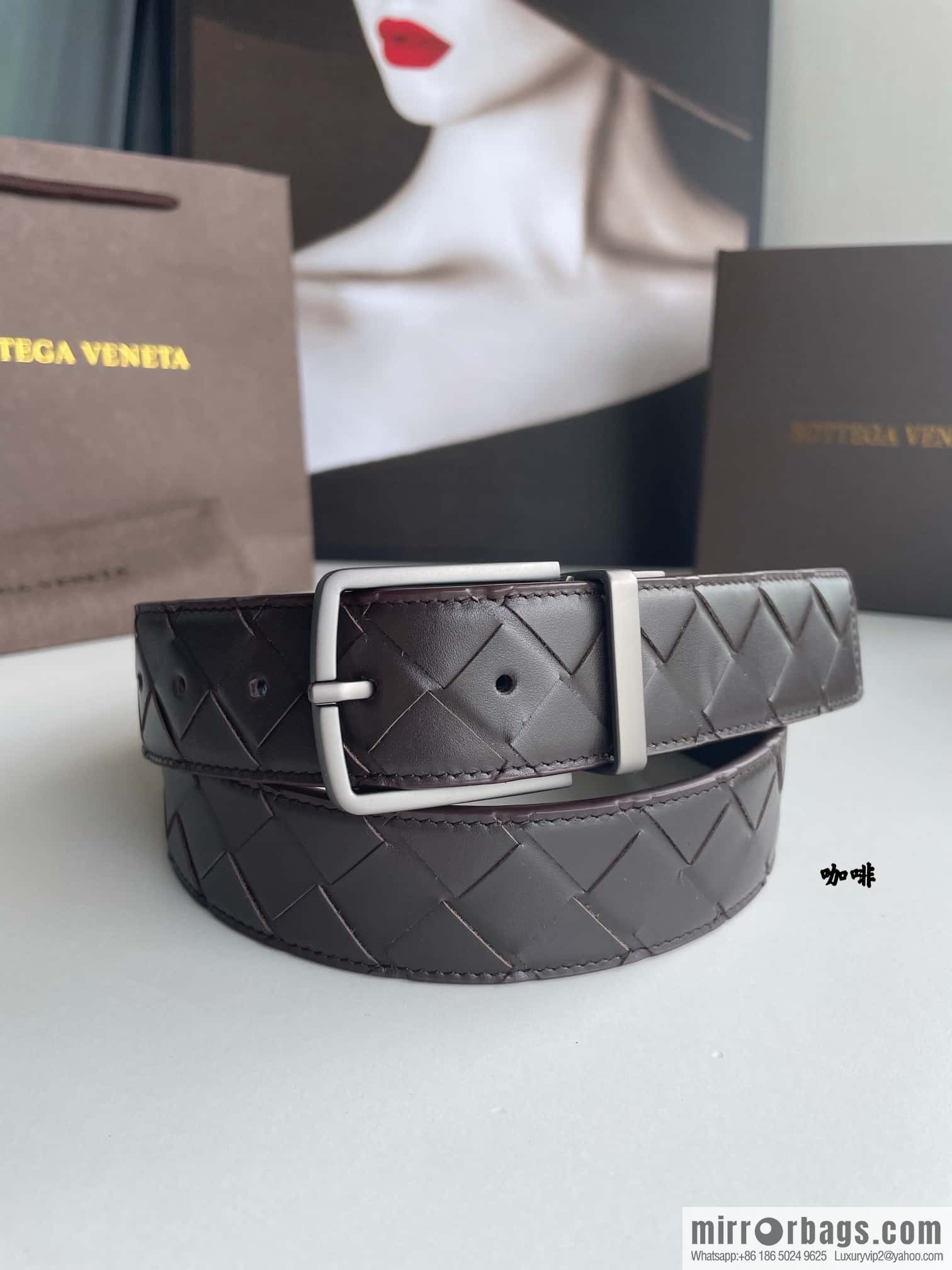 BottegaVenta (Bottega) woven first layer cowhide Intrecciato belt rotating metal buckle 3.8cm