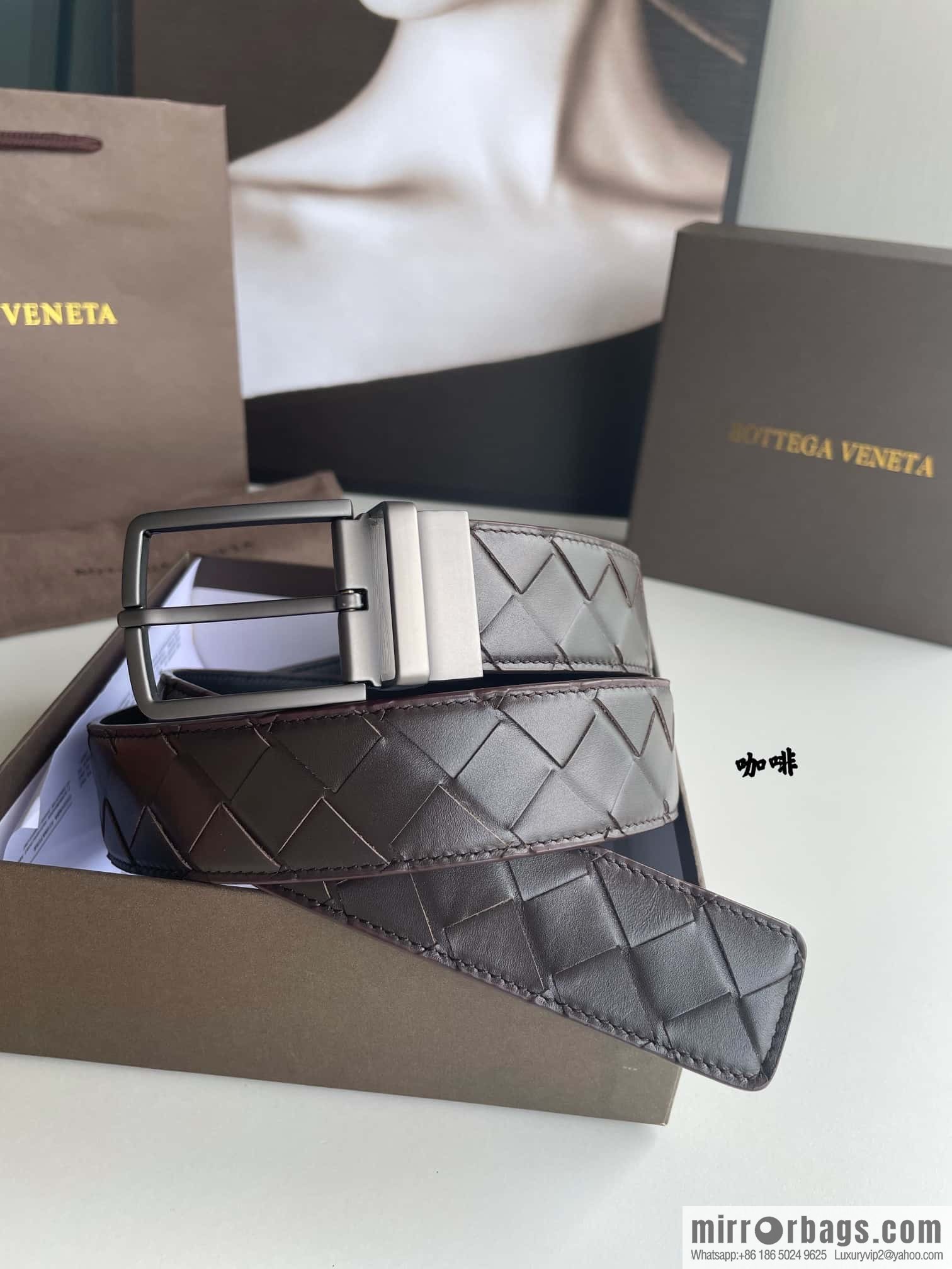 BottegaVenta (Bottega) woven first layer cowhide Intrecciato belt rotating metal buckle 3.8cm