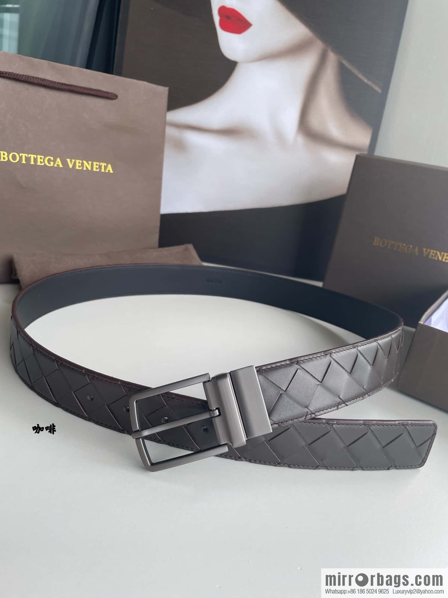 BottegaVenta (Bottega) woven first layer cowhide Intrecciato belt rotating metal buckle 3.8cm
