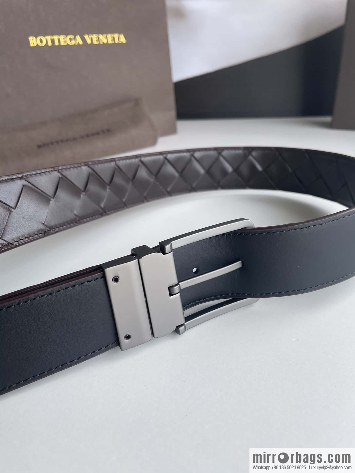 BottegaVenta (Bottega) woven first layer cowhide Intrecciato belt rotating metal buckle 3.8cm