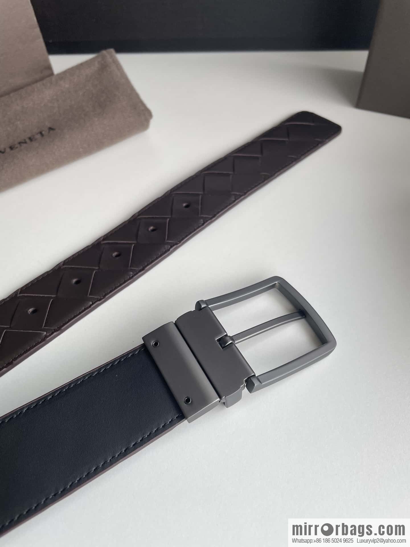 BottegaVenta (Bottega) woven first layer cowhide Intrecciato belt rotating metal buckle 3.8cm