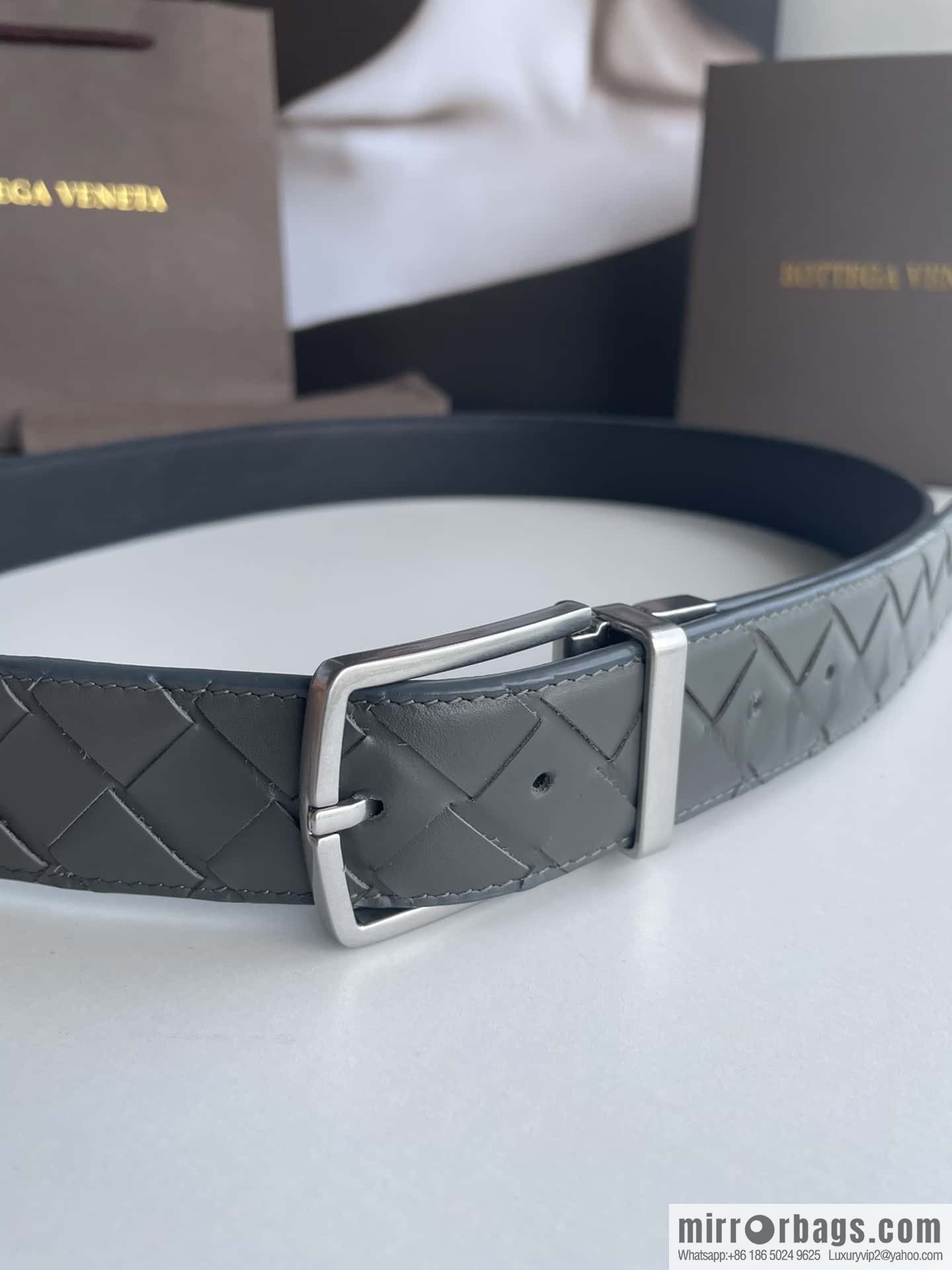 BottegaVenta (Bottega) woven first layer cowhide Intrecciato belt rotating metal buckle 3.8cm