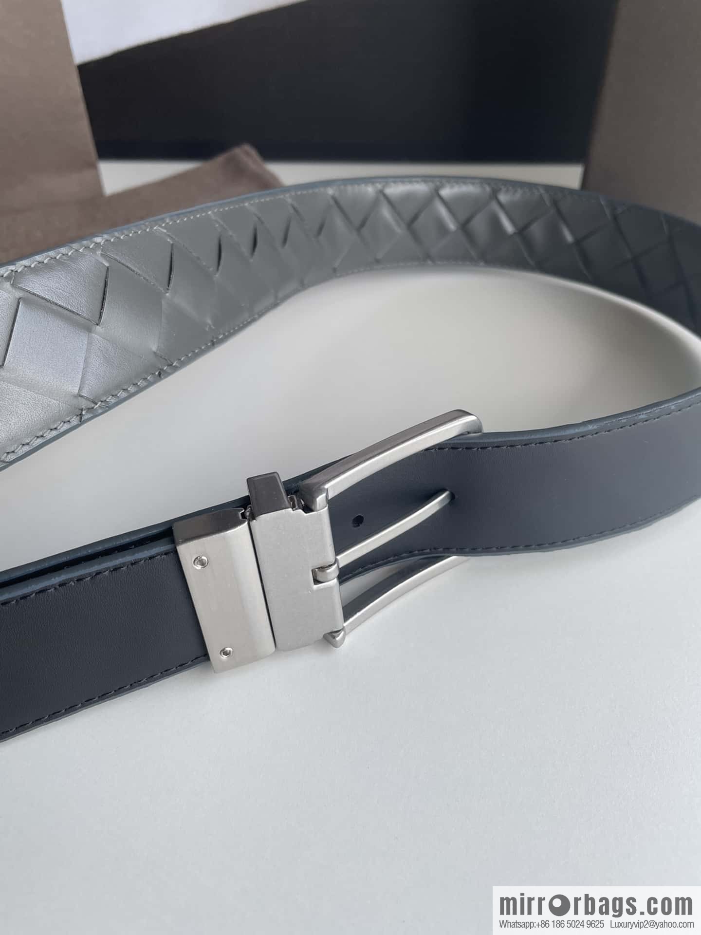BottegaVenta (Bottega) woven first layer cowhide Intrecciato belt rotating metal buckle 3.8cm