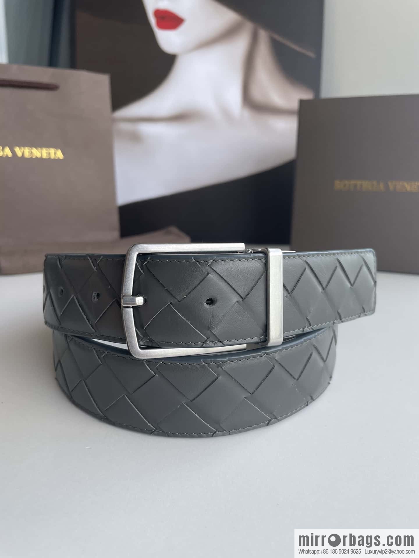 BottegaVenta (Bottega) woven first layer cowhide Intrecciato belt rotating metal buckle 3.8cm