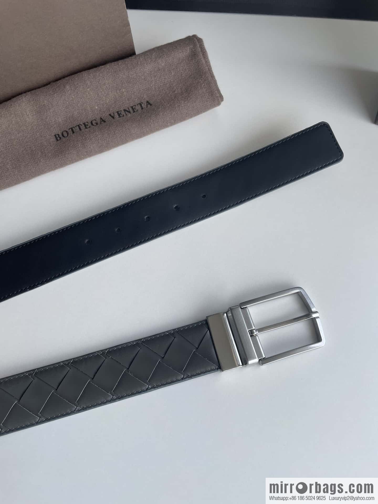 BottegaVenta (Bottega) woven first layer cowhide Intrecciato belt rotating metal buckle 3.8cm