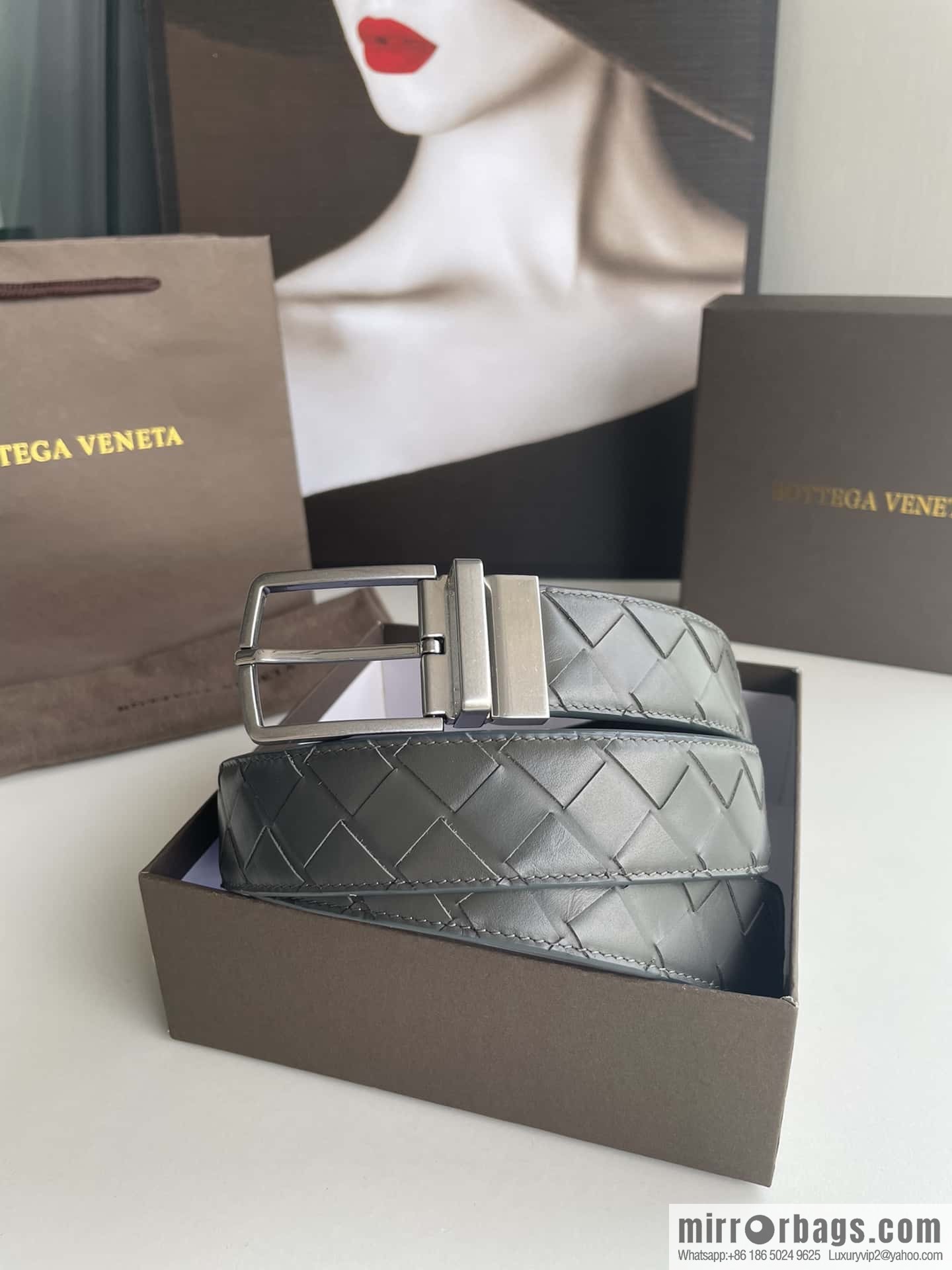 BottegaVenta (Bottega) woven first layer cowhide Intrecciato belt rotating metal buckle 3.8cm