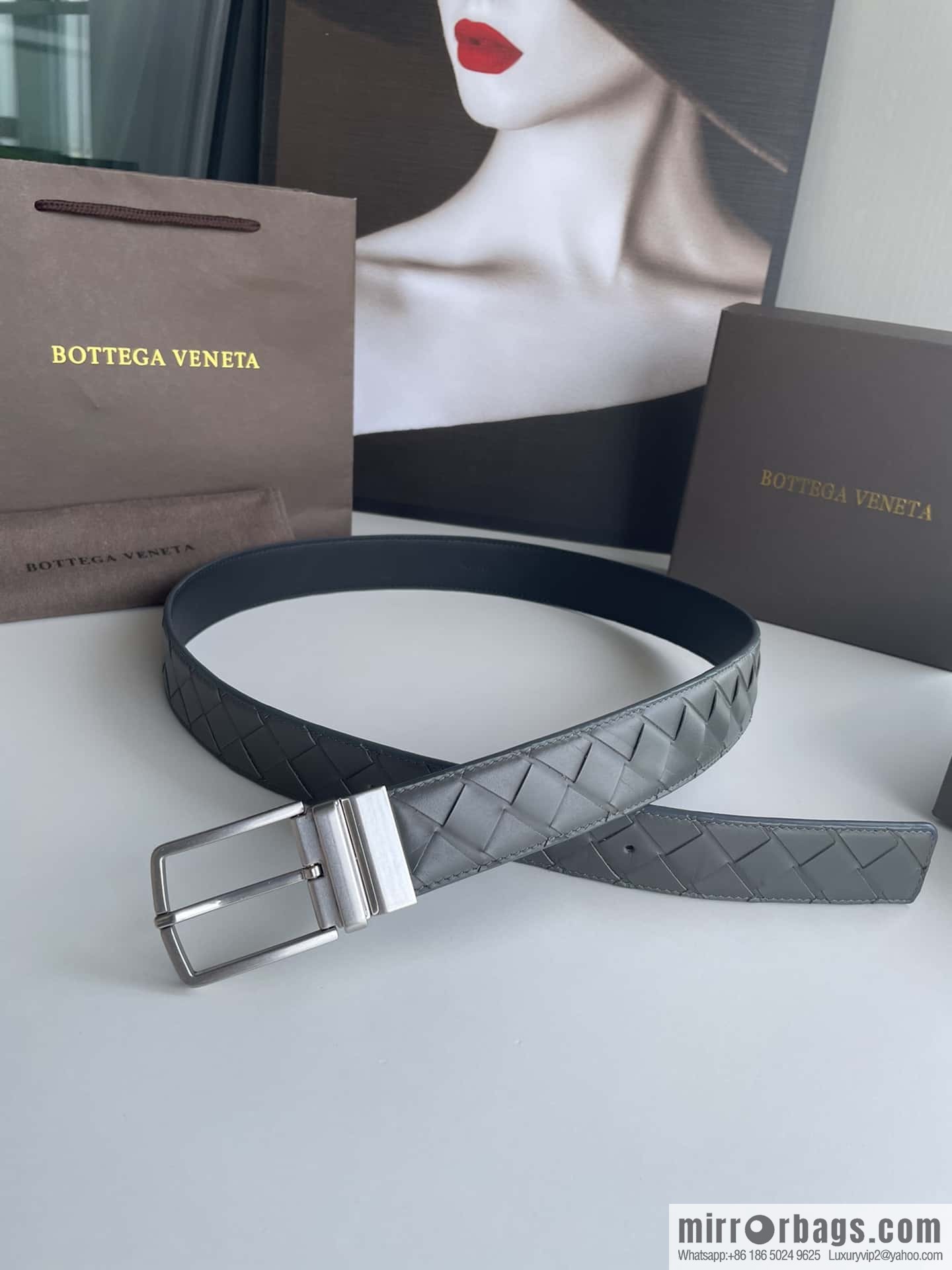 BottegaVenta (Bottega) woven first layer cowhide Intrecciato belt rotating metal buckle 3.8cm