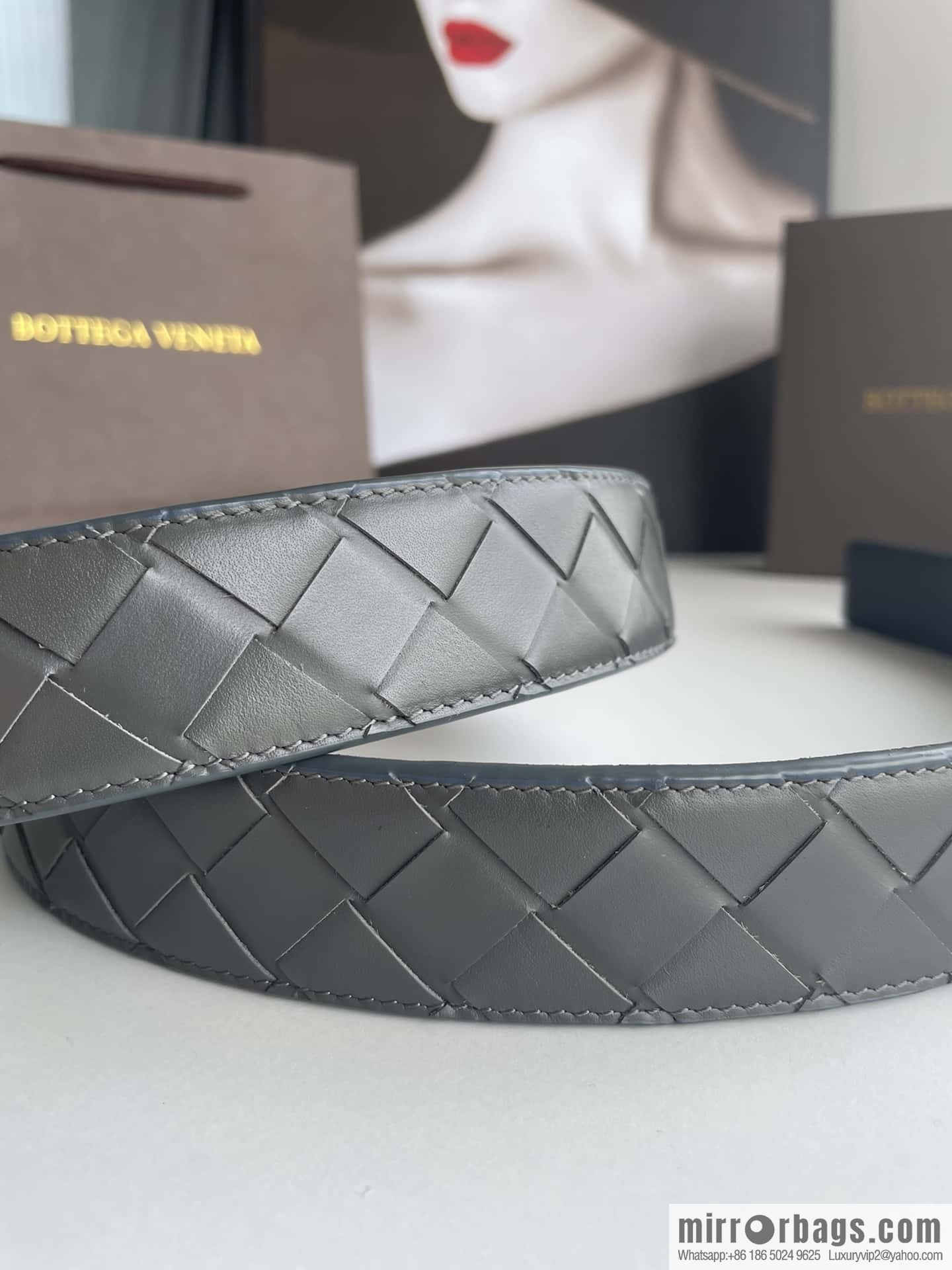 BottegaVenta (Bottega) woven first layer cowhide Intrecciato belt rotating metal buckle 3.8cm