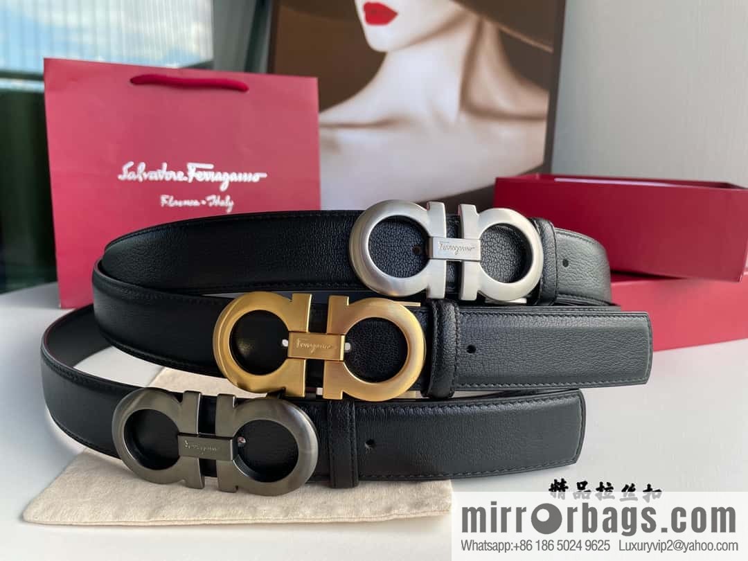 Ferragam Ferragamo, double-sided with delicate first layer of cowhide sheepskin texture belt 3.5cm