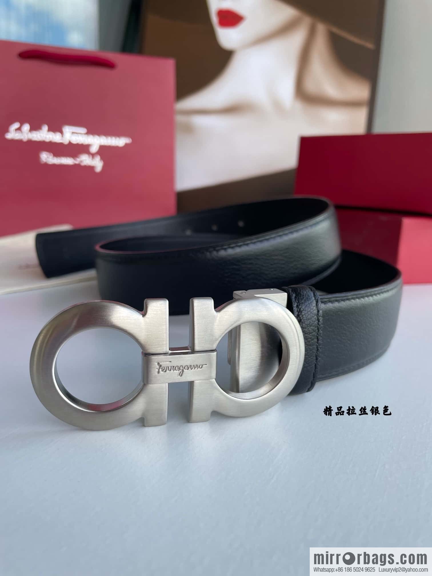 Ferragam Ferragamo, double-sided with delicate first layer of cowhide sheepskin texture belt 3.5cm