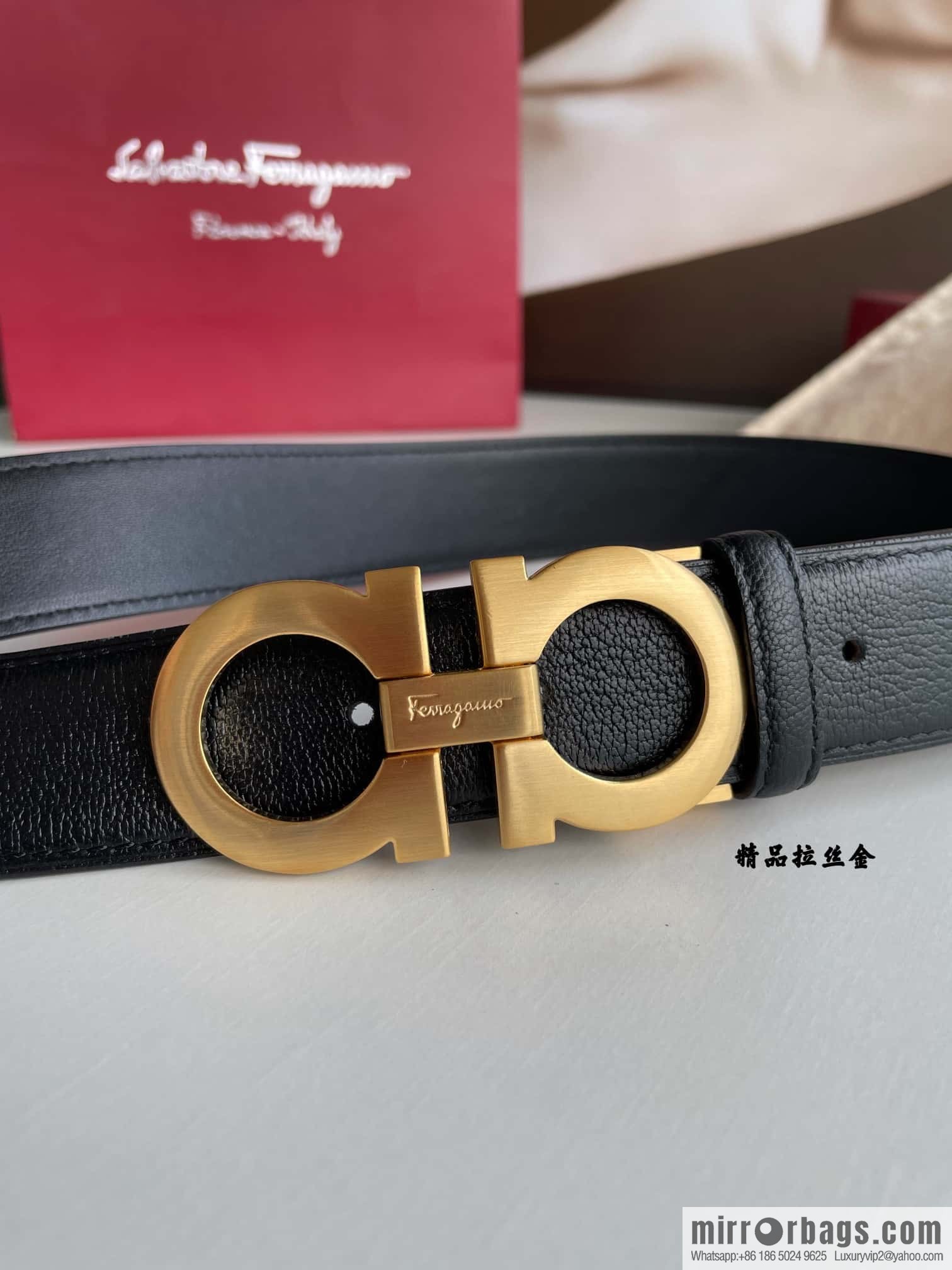 Ferragam Ferragamo, double-sided with delicate first layer of cowhide sheepskin texture belt 3.5cm