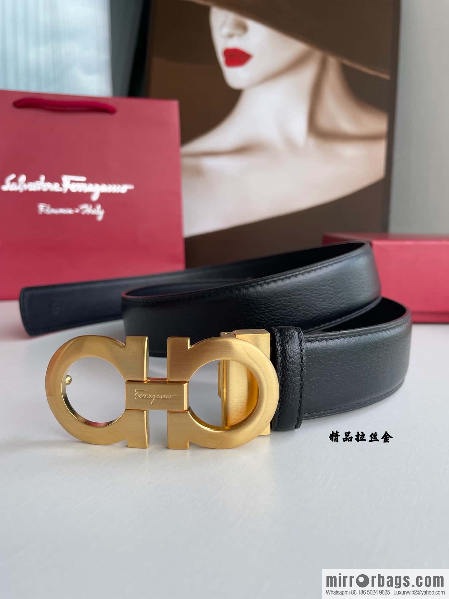Ferragam Ferragamo, double-sided with delicate first layer of cowhide sheepskin texture belt 3.5cm
