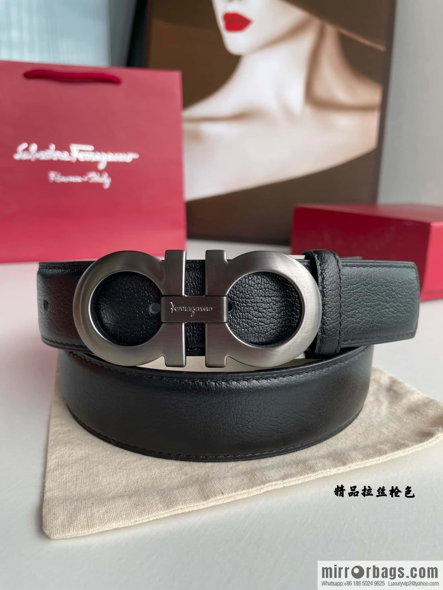 Ferragam Ferragamo, double-sided with delicate first layer of cowhide sheepskin texture belt 3.5cm