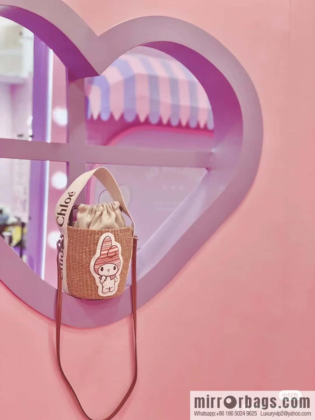 Chloe x My Melody joint, Melody straw bucket bag 17CM