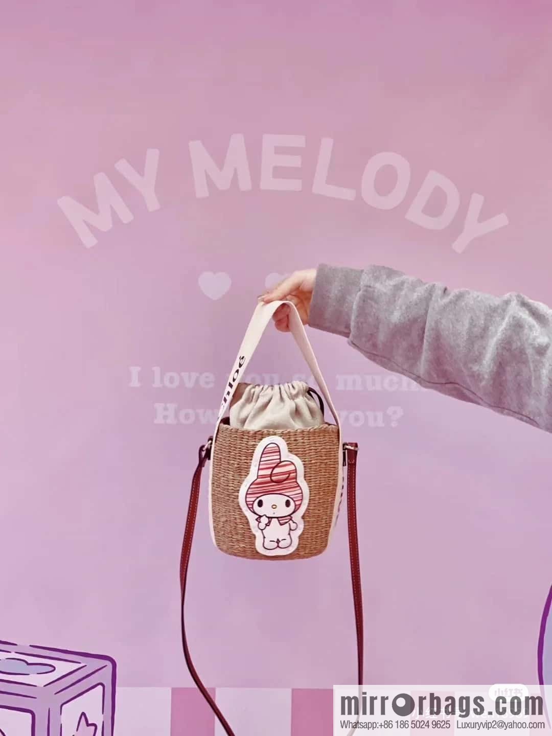 Chloe x My Melody joint, Melody straw bucket bag 17CM