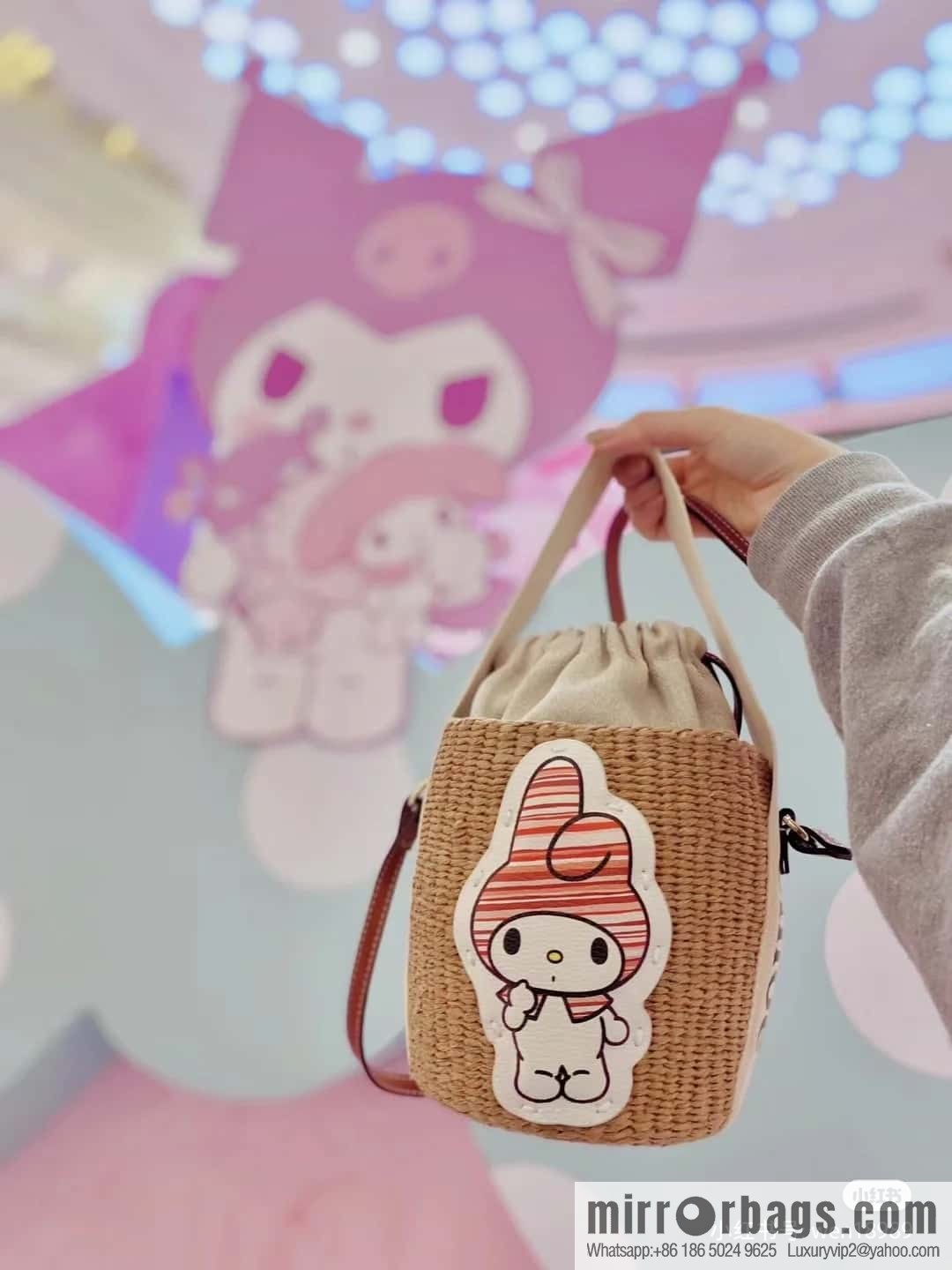 Chloe x My Melody joint, Melody straw bucket bag 17CM