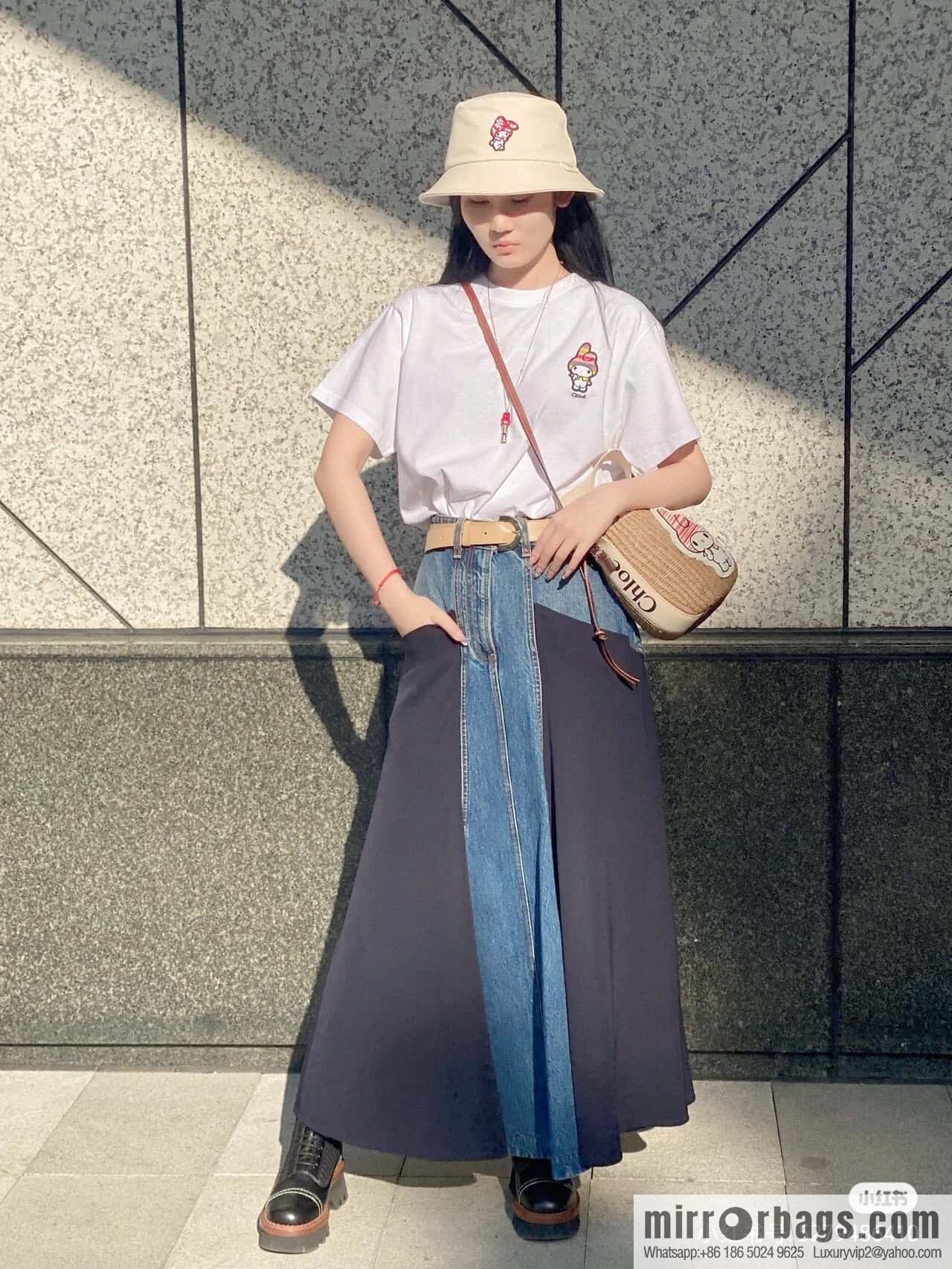 Chloe x My Melody joint, Melody straw bucket bag 17CM