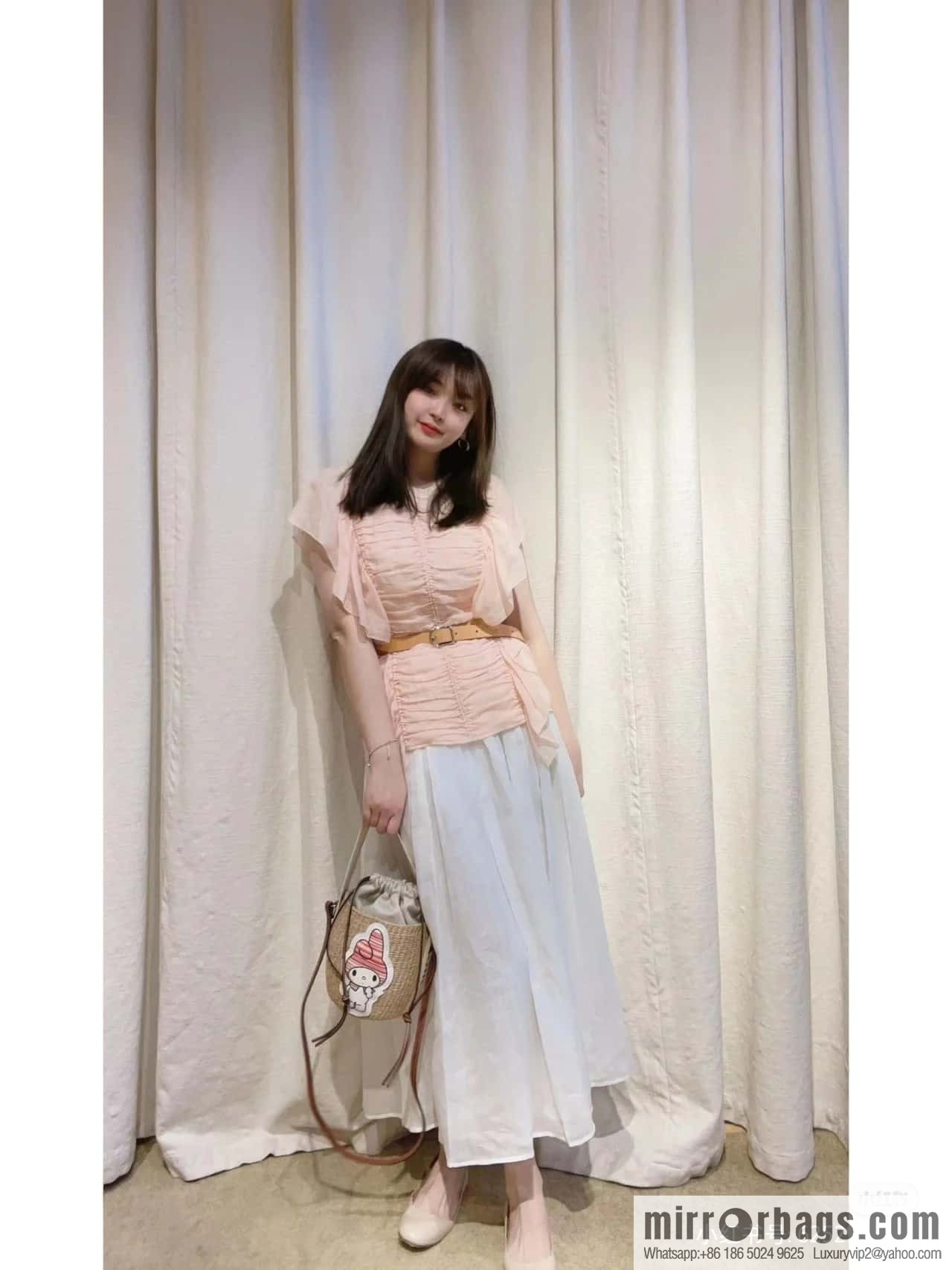 Chloe x My Melody joint, Melody straw bucket bag 17CM