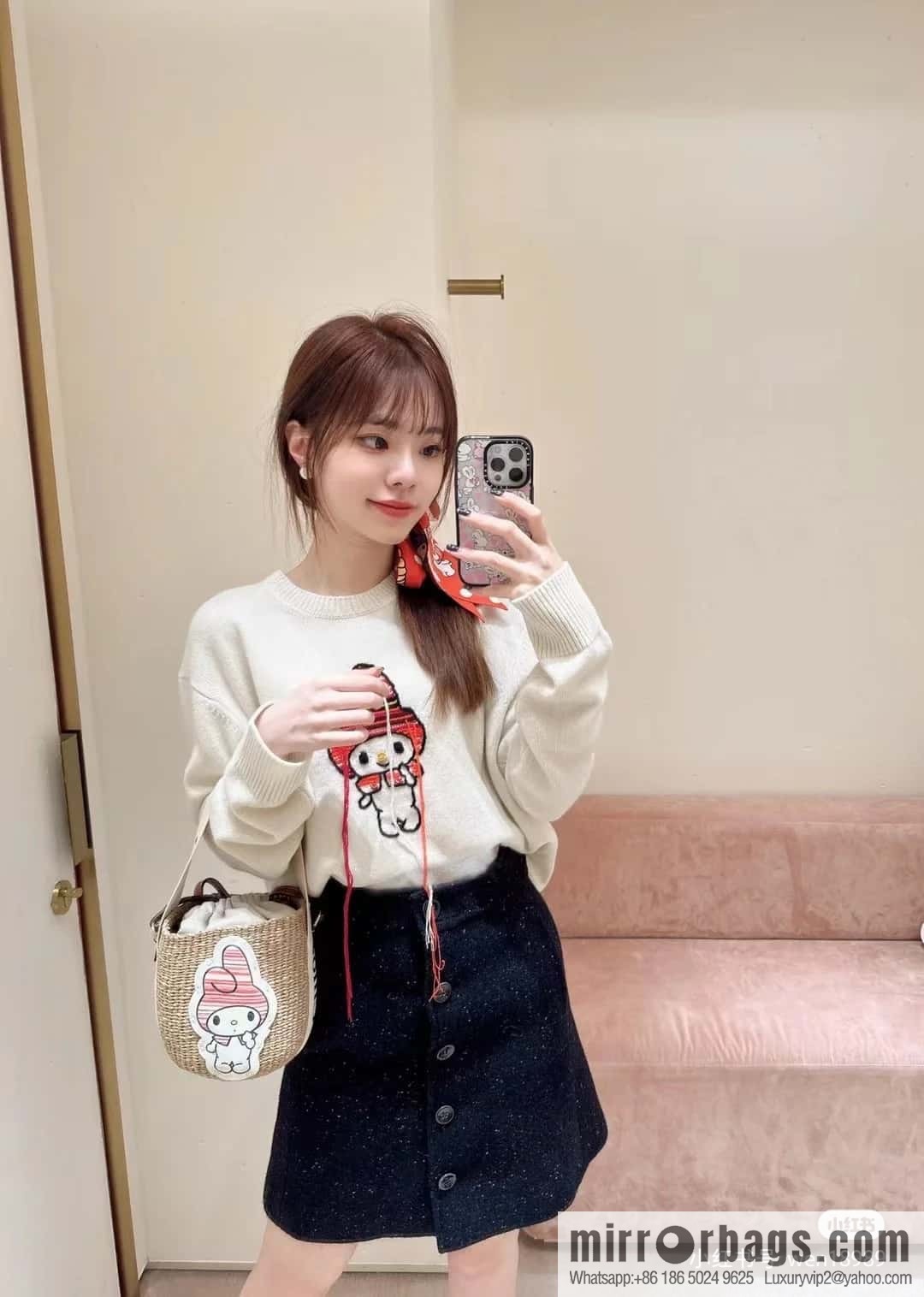 Chloe x My Melody joint, Melody straw bucket bag 17CM