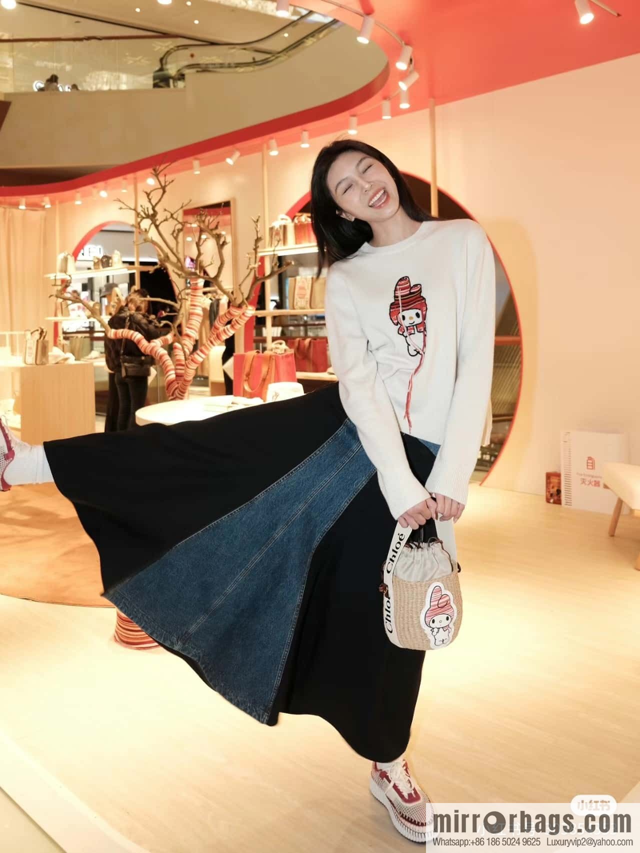 Chloe x My Melody joint, Melody straw bucket bag 17CM