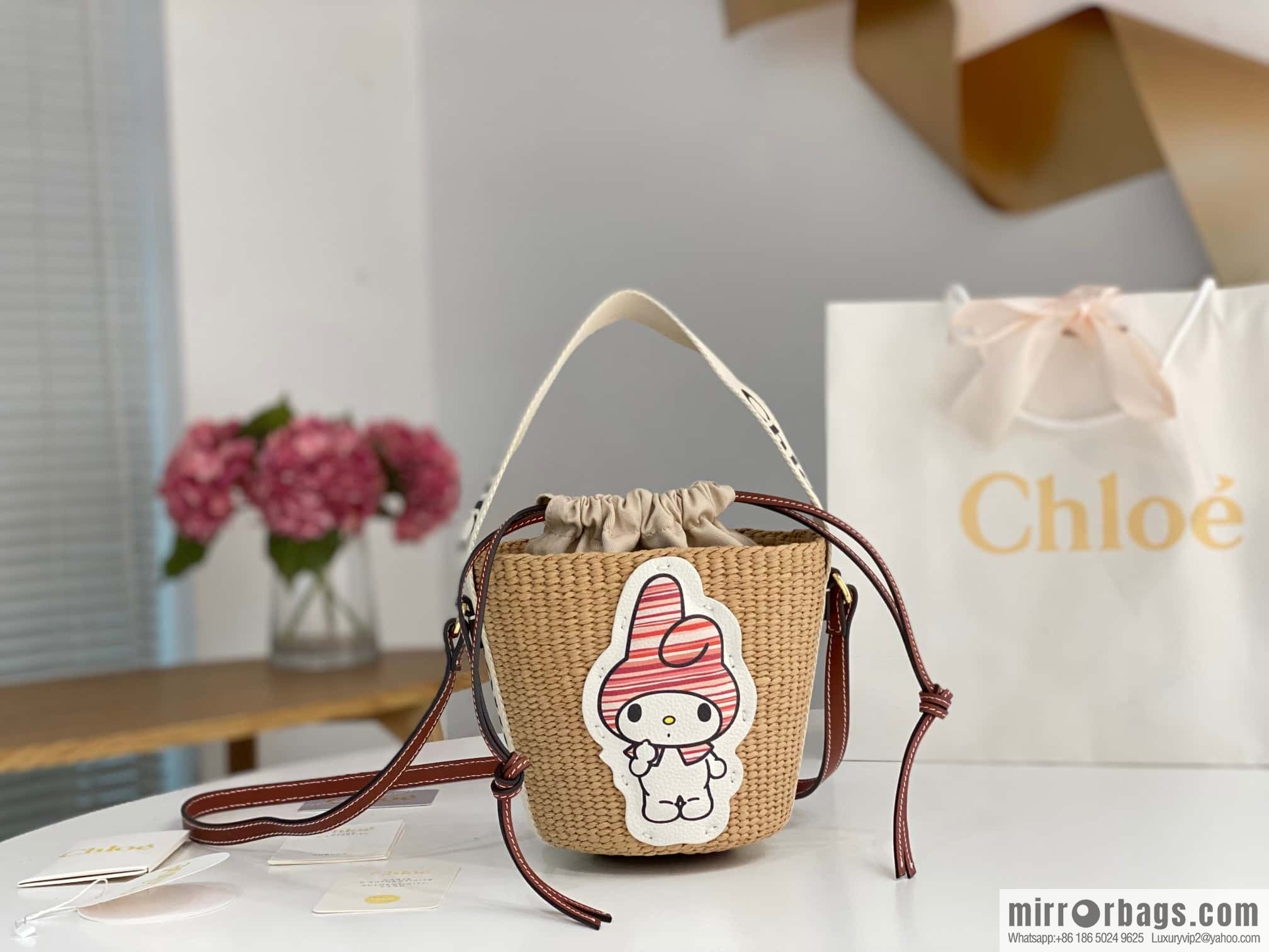 Chloe x My Melody joint, Melody straw bucket bag 17CM