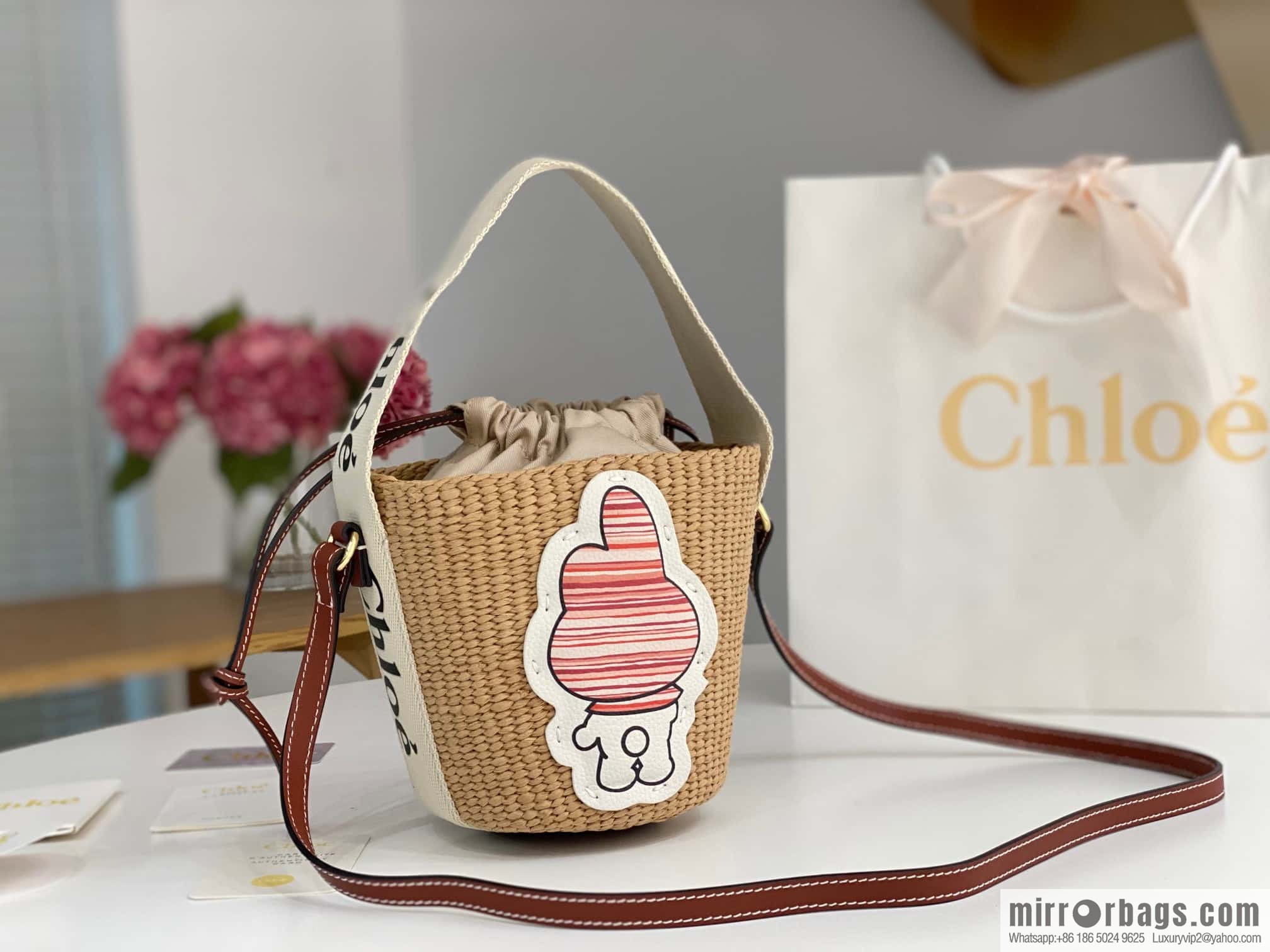 Chloe x My Melody joint, Melody straw bucket bag 17CM