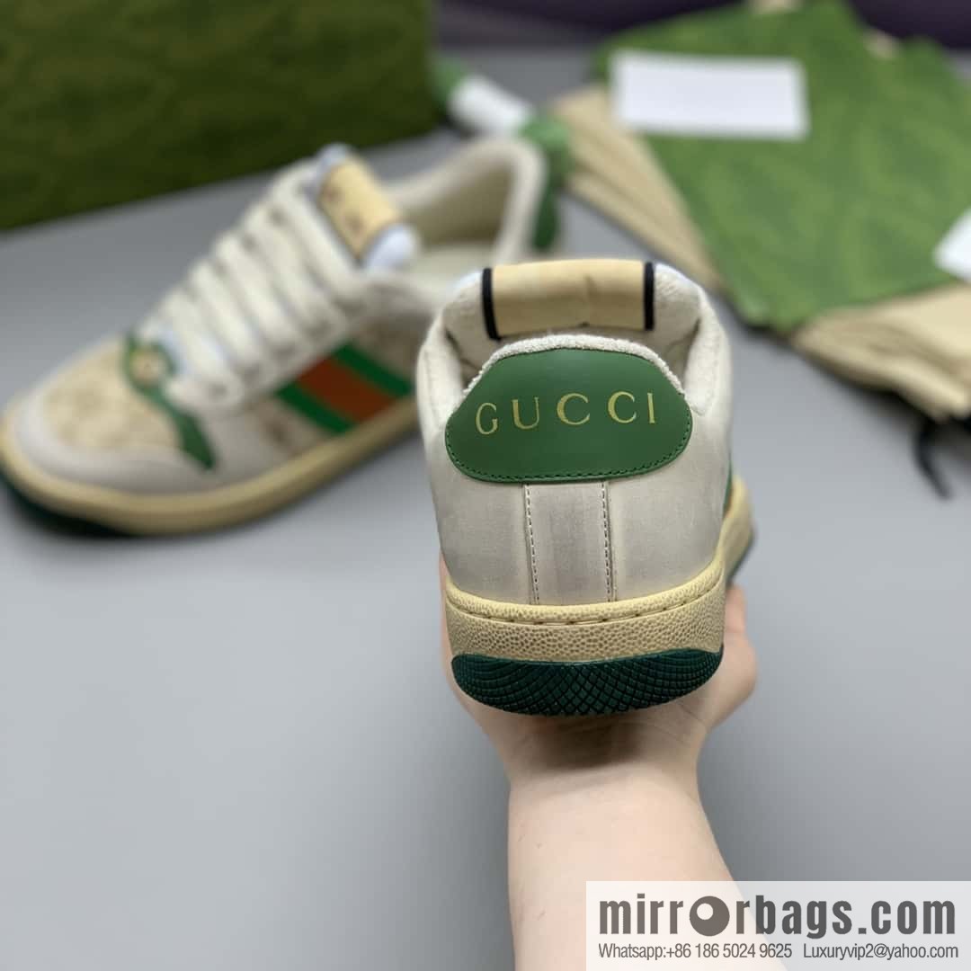 GUCCI Beige Classic GG canvas and distressed leather, small dirty shoes for men and women