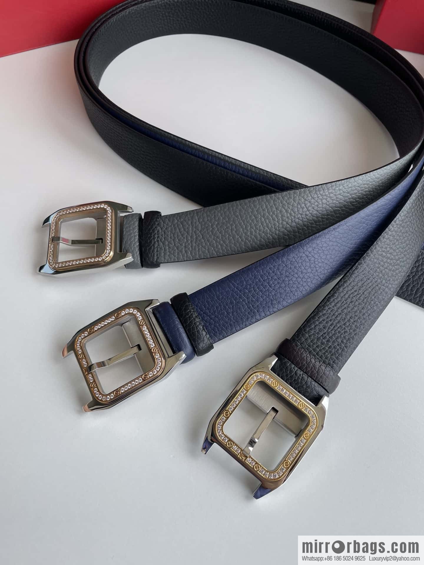 Cartier stainless steel inlaid diamond pin buckle with first layer cowhide 3.5cm belt