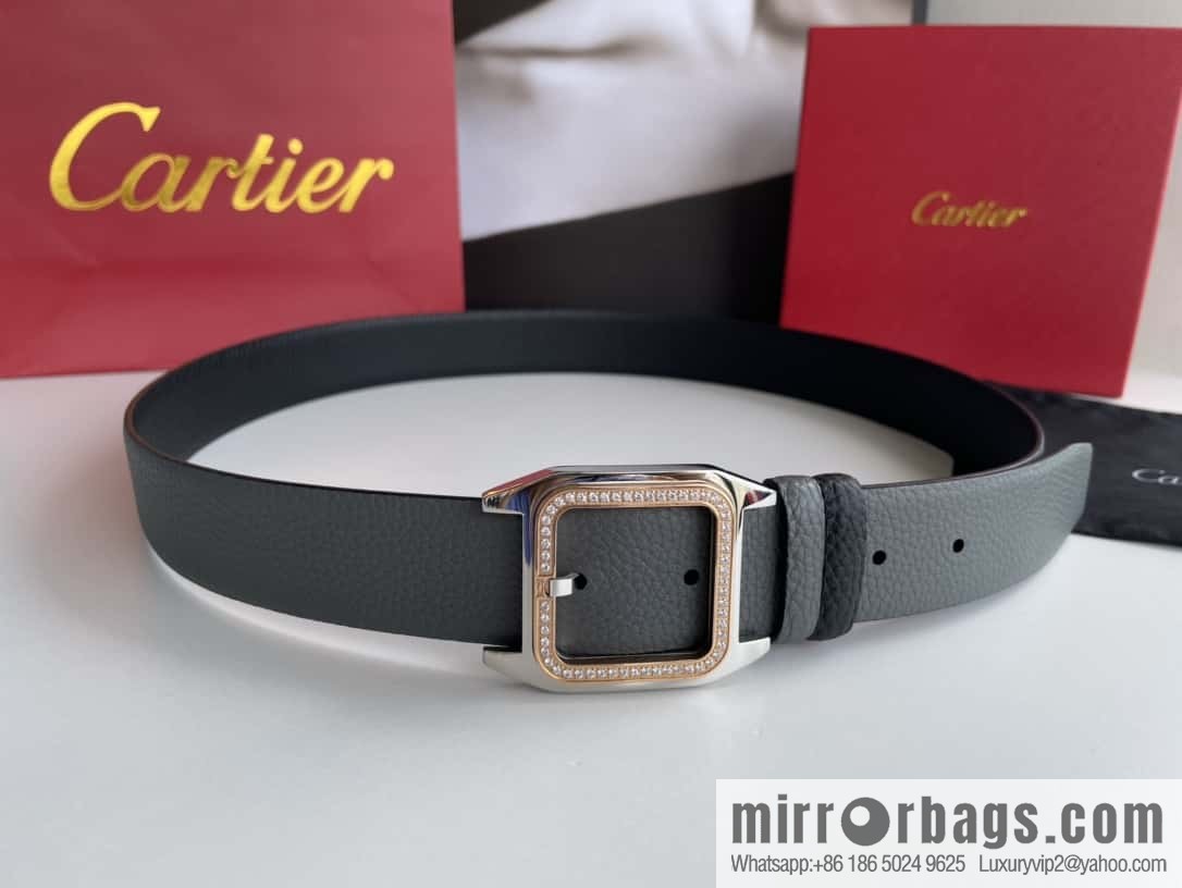 Cartier stainless steel inlaid diamond pin buckle with first layer cowhide 3.5cm belt