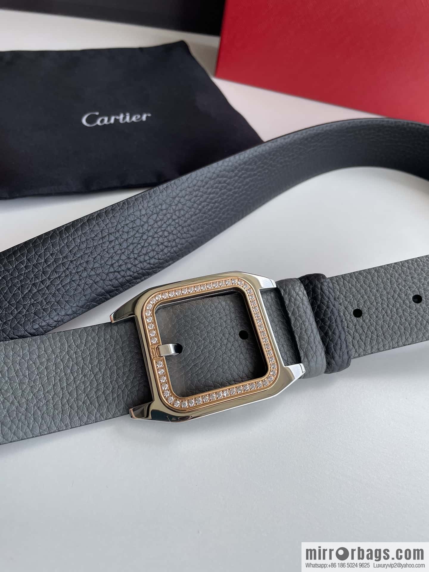 Cartier stainless steel inlaid diamond pin buckle with first layer cowhide 3.5cm belt