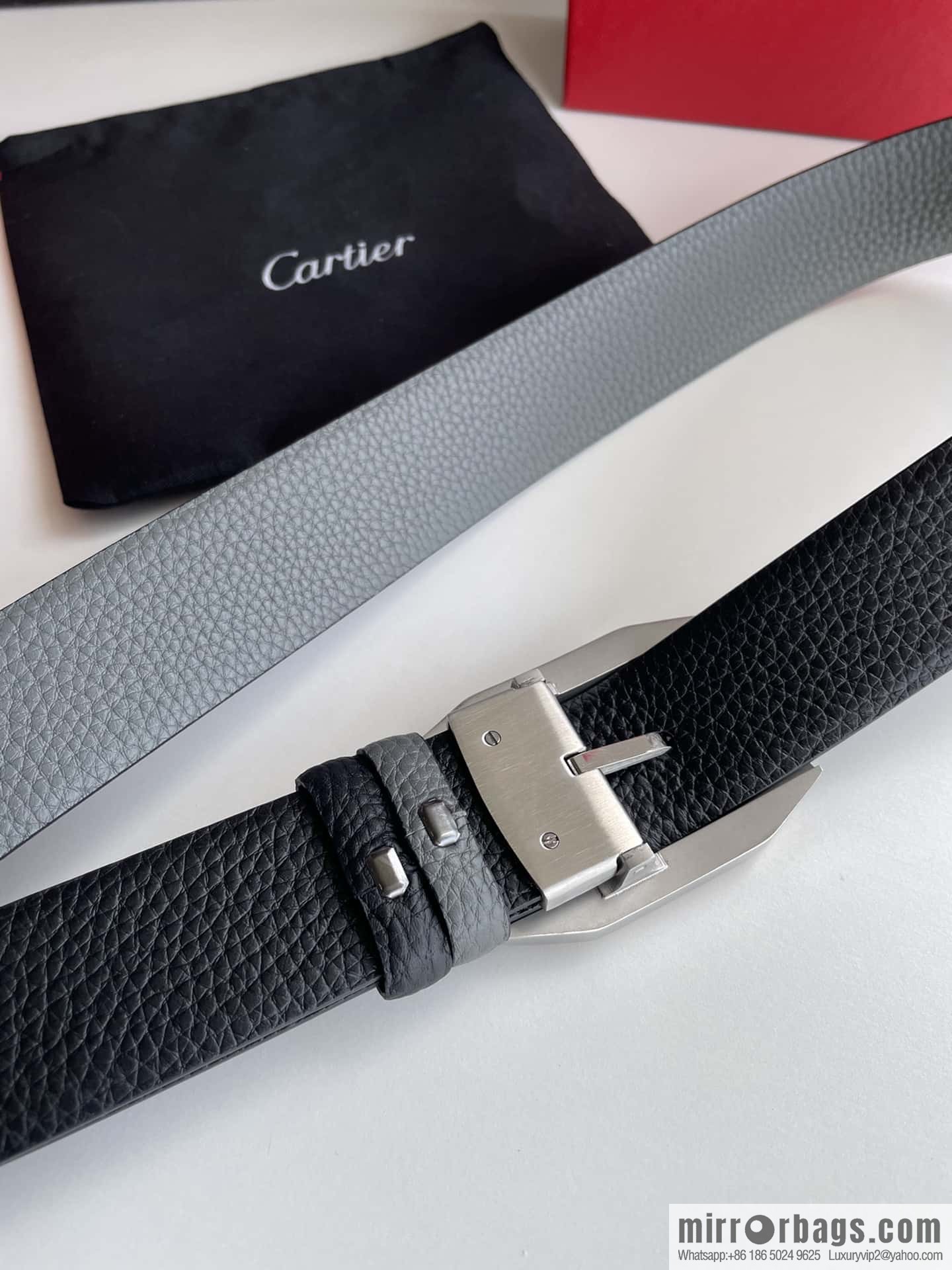 Cartier stainless steel inlaid diamond pin buckle with first layer cowhide 3.5cm belt