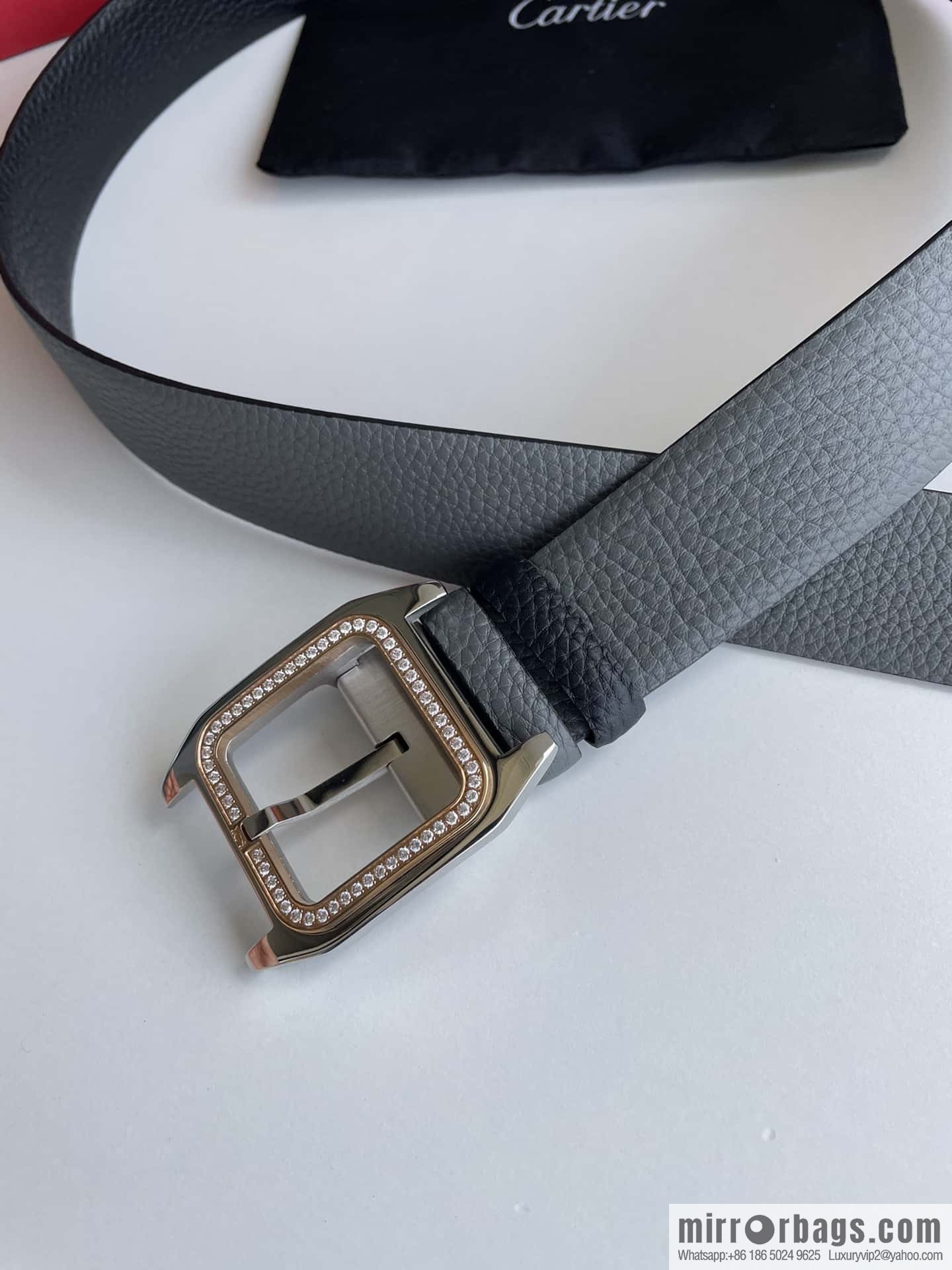 Cartier stainless steel inlaid diamond pin buckle with first layer cowhide 3.5cm belt