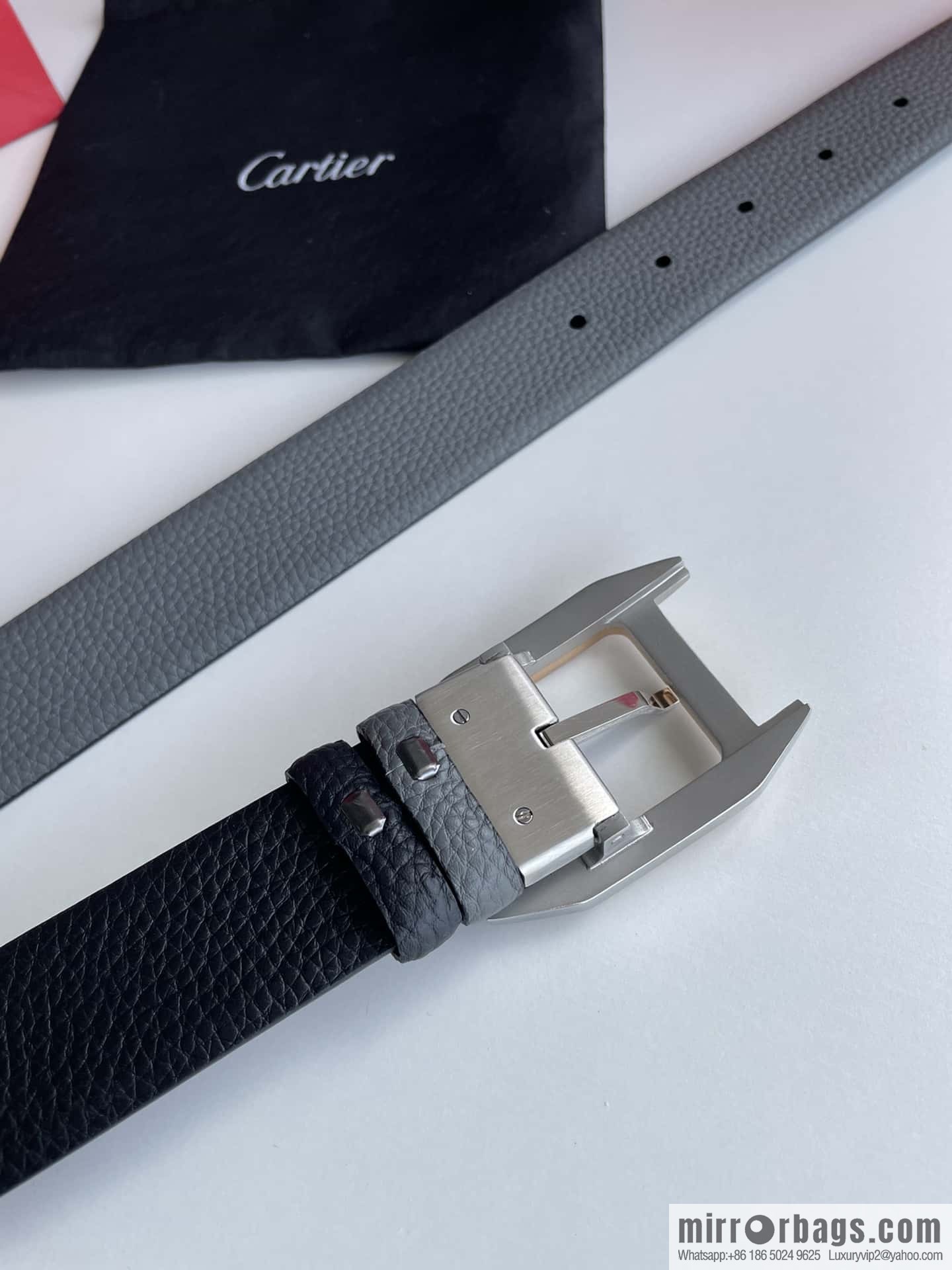 Cartier stainless steel inlaid diamond pin buckle with first layer cowhide 3.5cm belt