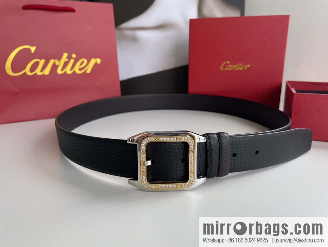 Cartier stainless steel inlaid diamond pin buckle with first layer cowhide 3.5cm belt
