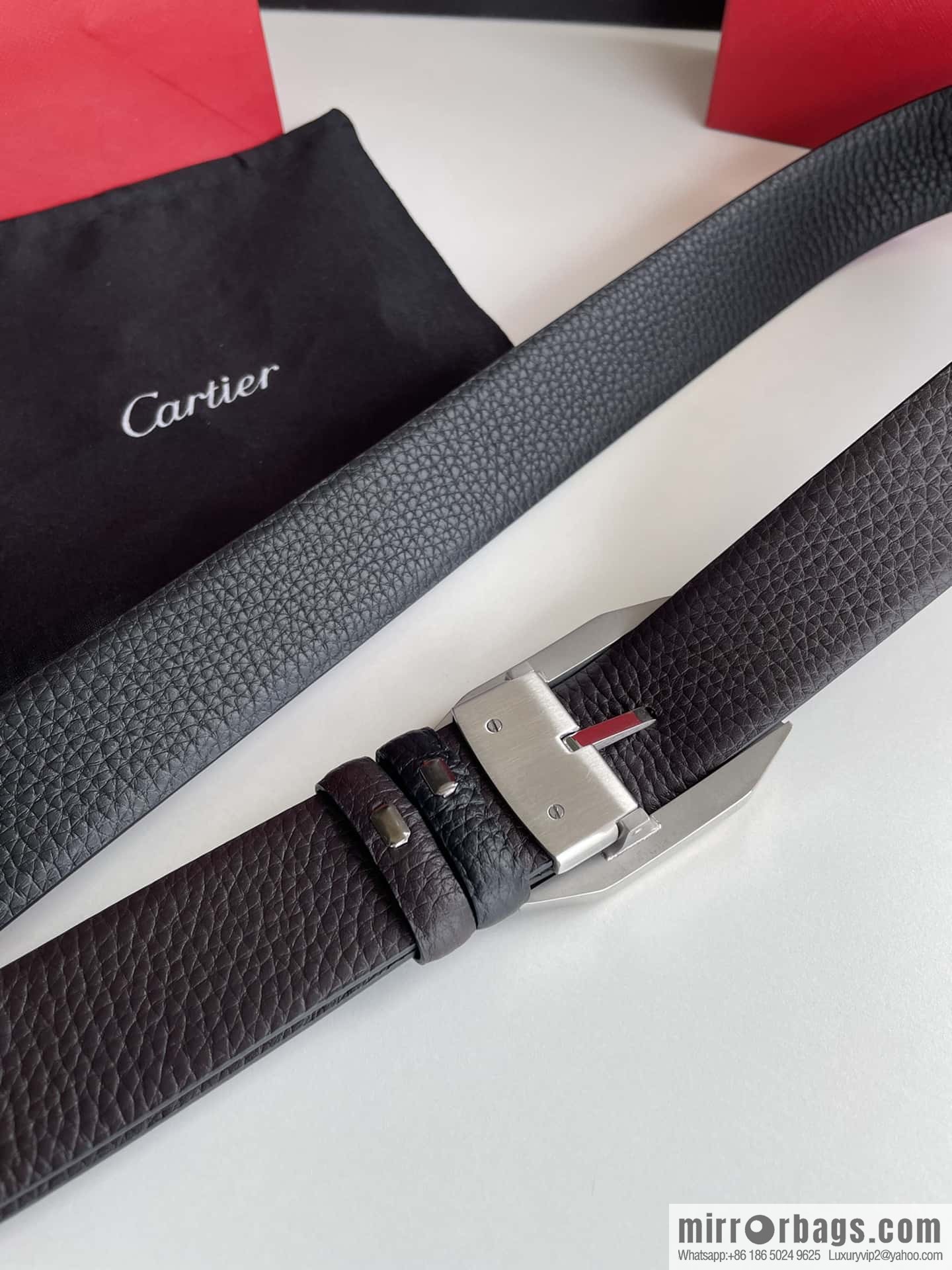 Cartier stainless steel inlaid diamond pin buckle with first layer cowhide 3.5cm belt