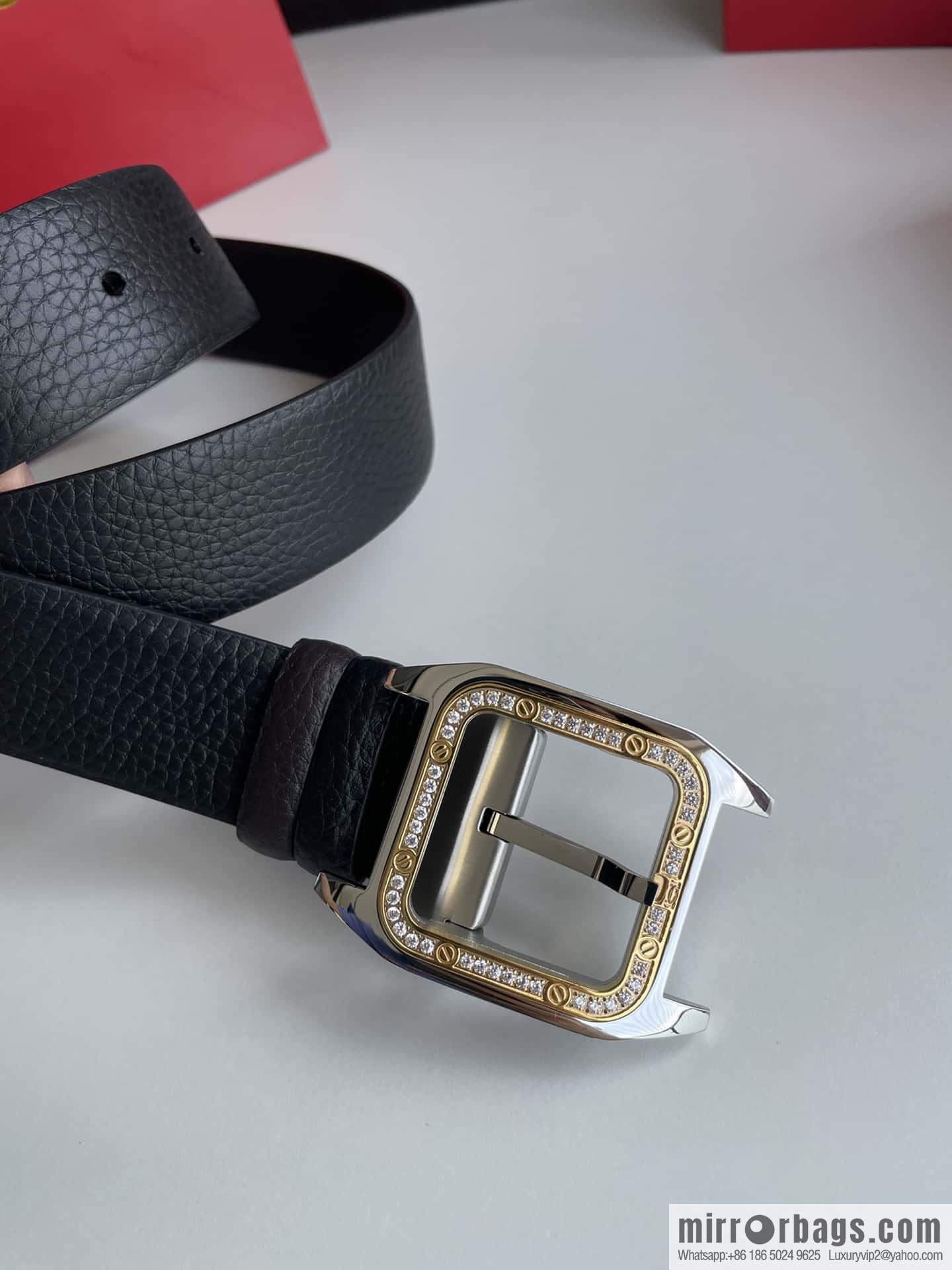 Cartier stainless steel inlaid diamond pin buckle with first layer cowhide 3.5cm belt