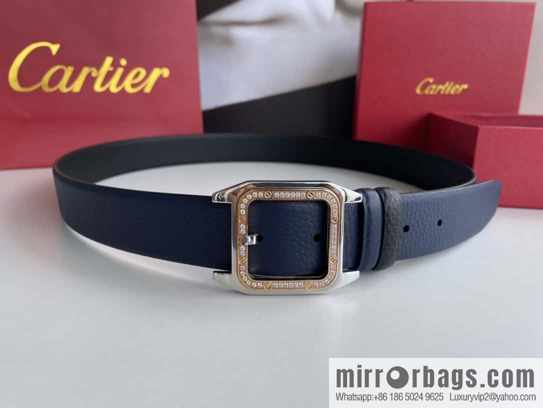 Cartier stainless steel inlaid diamond pin buckle with first layer cowhide 3.5cm belt