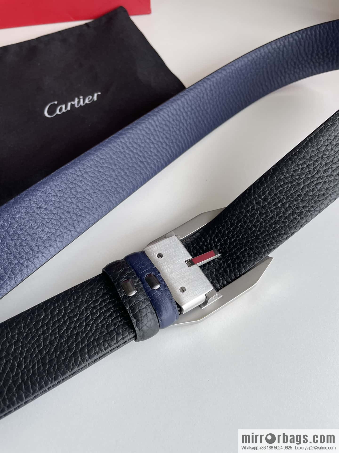 Cartier stainless steel inlaid diamond pin buckle with first layer cowhide 3.5cm belt