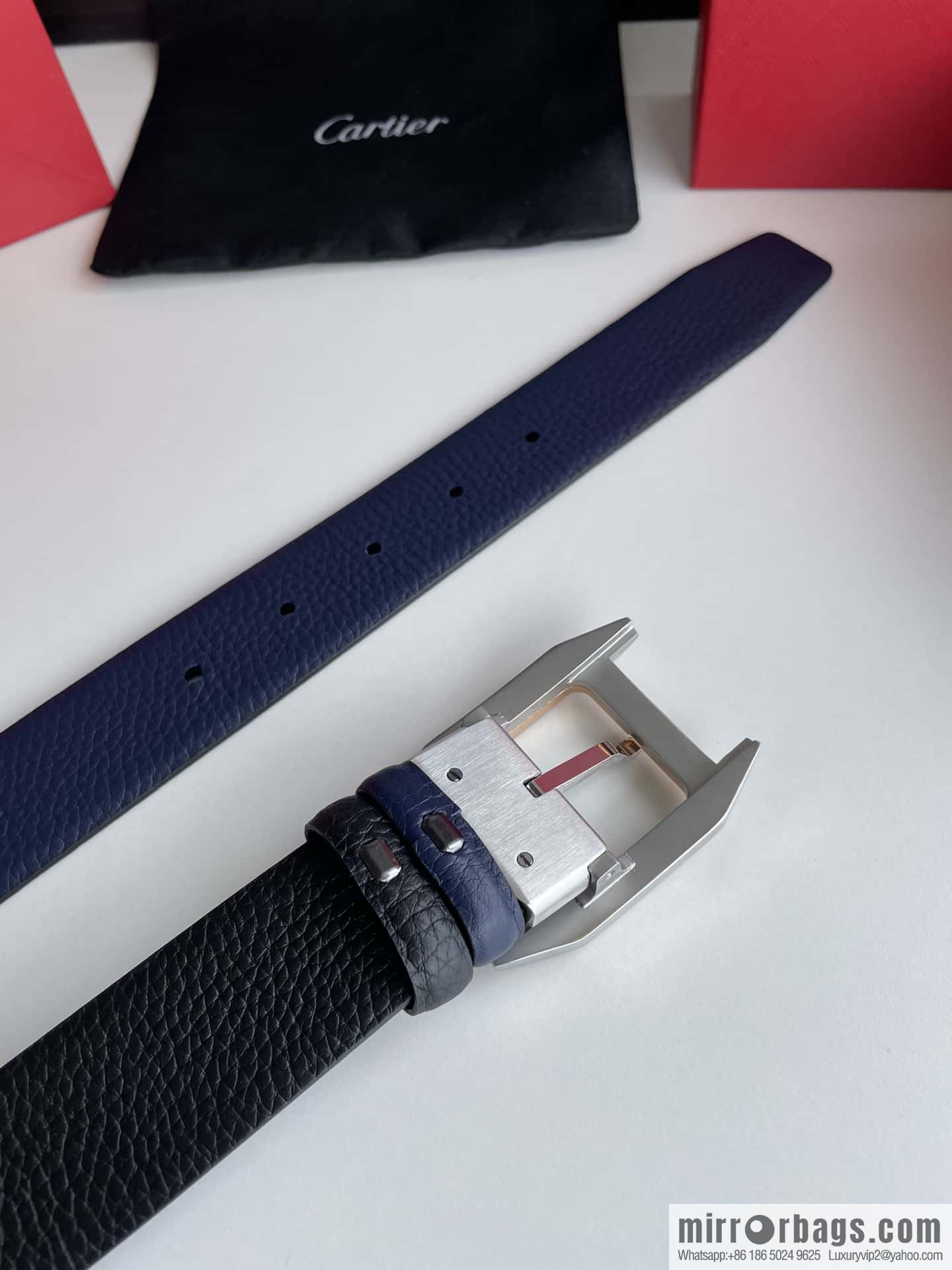 Cartier stainless steel inlaid diamond pin buckle with first layer cowhide 3.5cm belt