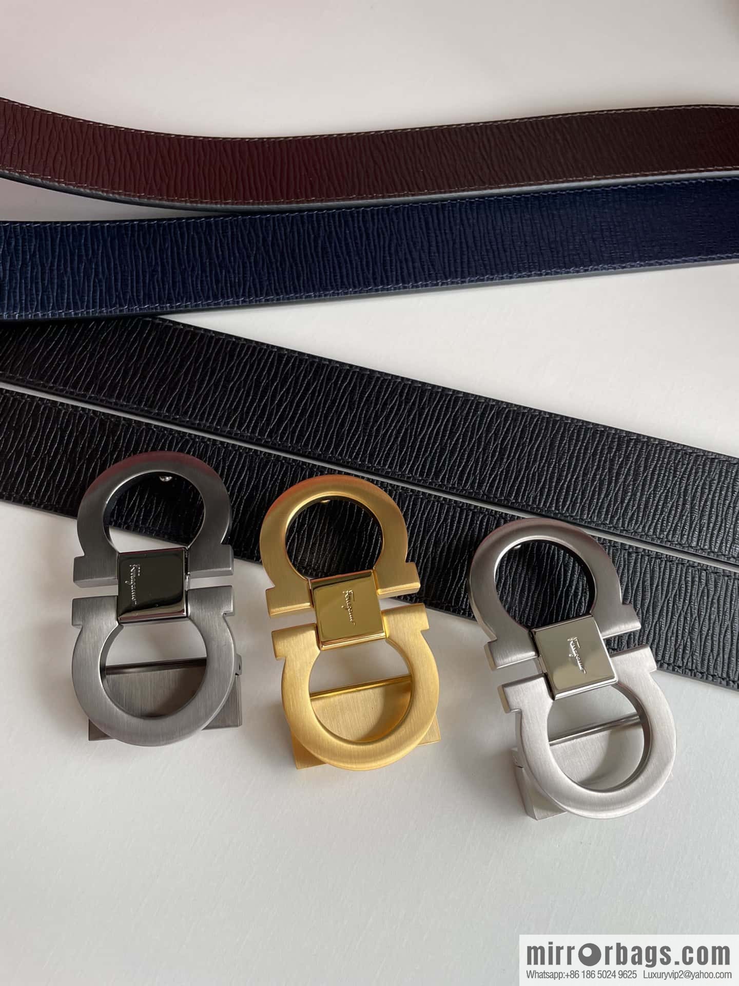 Ferragamo Ferragamo Men's Counter Vertical Metal Buckle First Layer Cowhide Double Sided External Belt 3.5cm