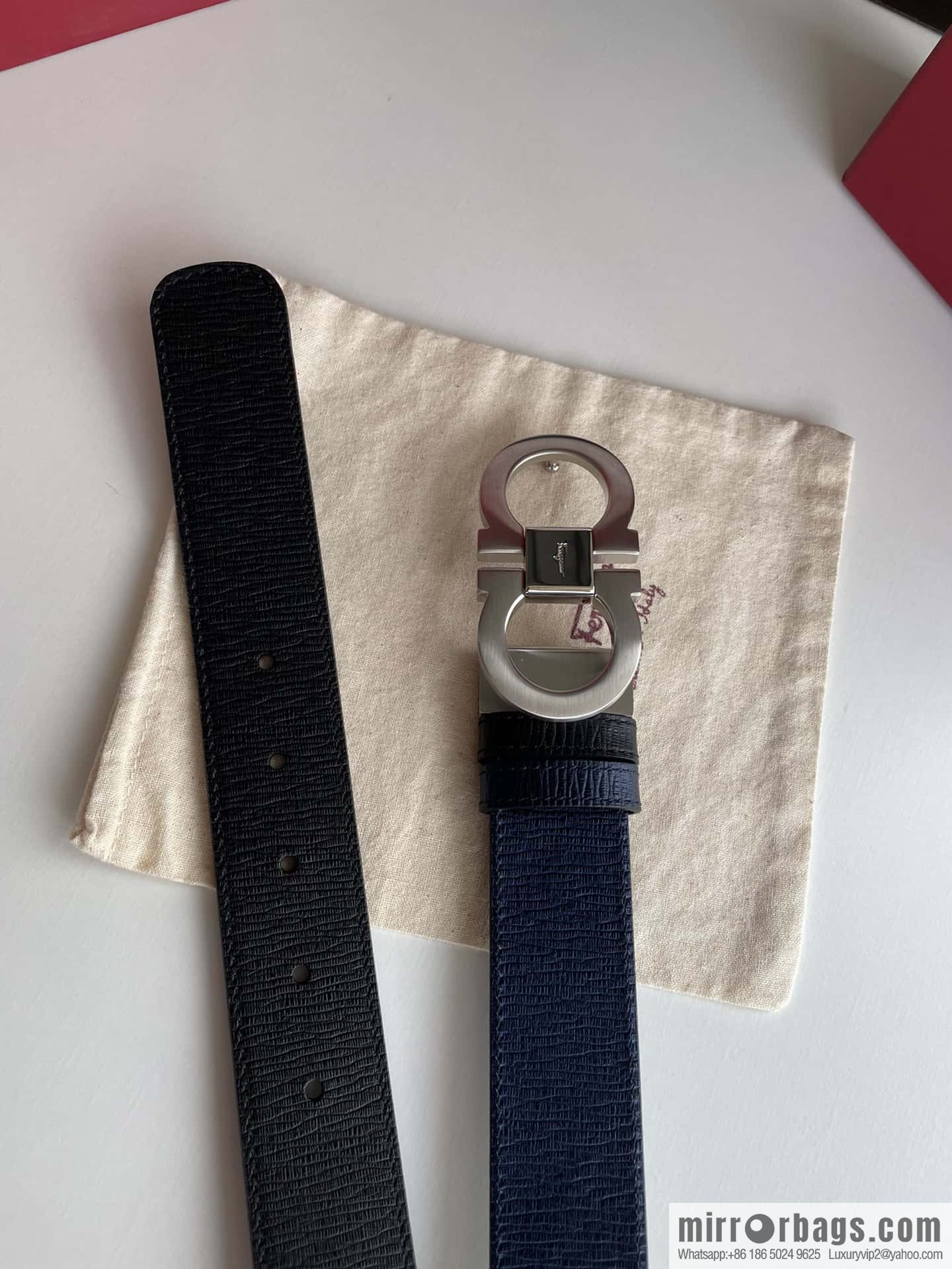 Ferragamo Ferragamo Men's Counter Vertical Metal Buckle First Layer Cowhide Double Sided External Belt 3.5cm