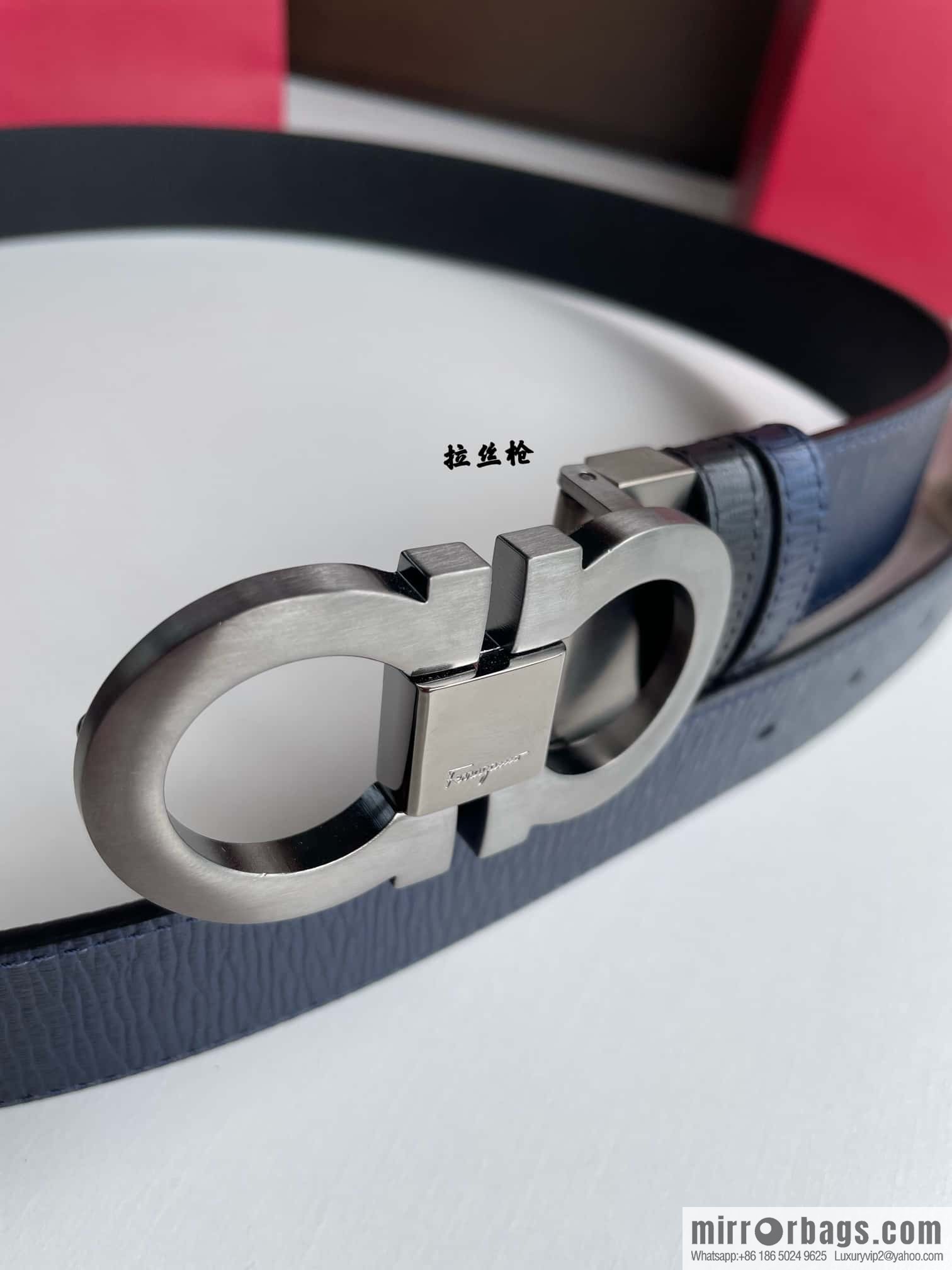 Ferragamo Ferragamo Men's Counter Vertical Metal Buckle First Layer Cowhide Double Sided External Belt 3.5cm