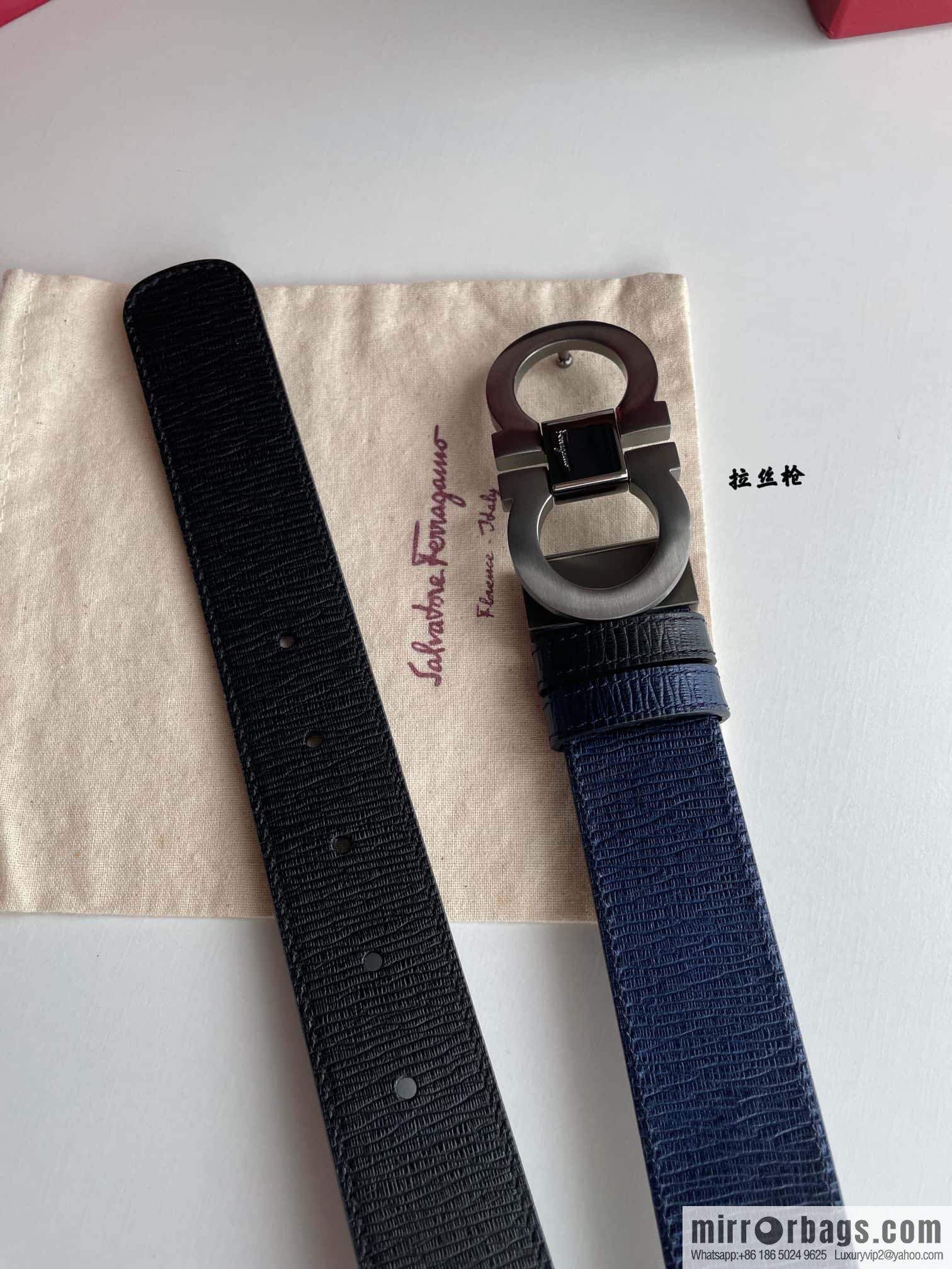 Ferragamo Ferragamo Men's Counter Vertical Metal Buckle First Layer Cowhide Double Sided External Belt 3.5cm