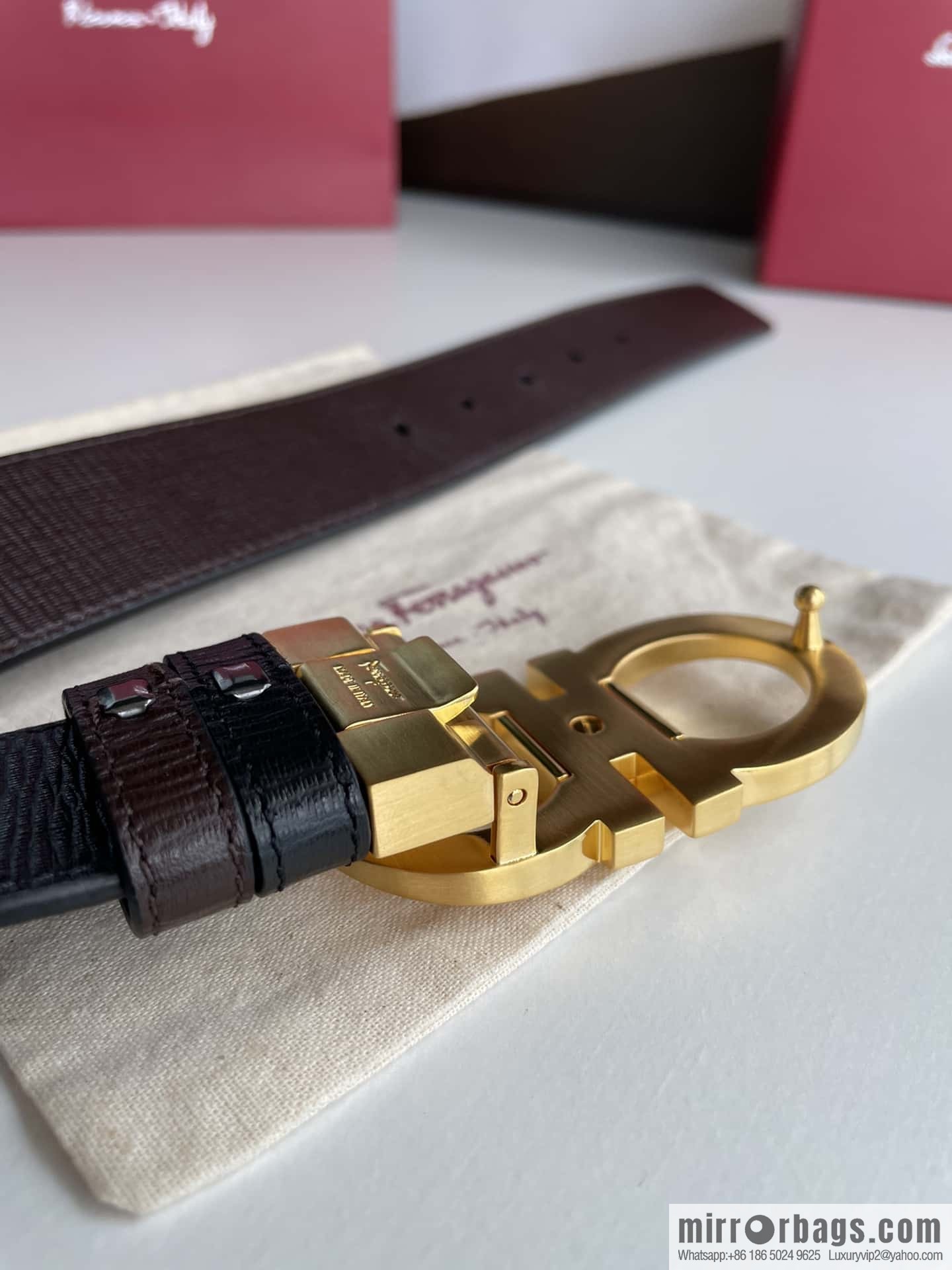 Ferragamo Ferragamo Men's Counter Vertical Metal Buckle First Layer Cowhide Double Sided External Belt 3.5cm