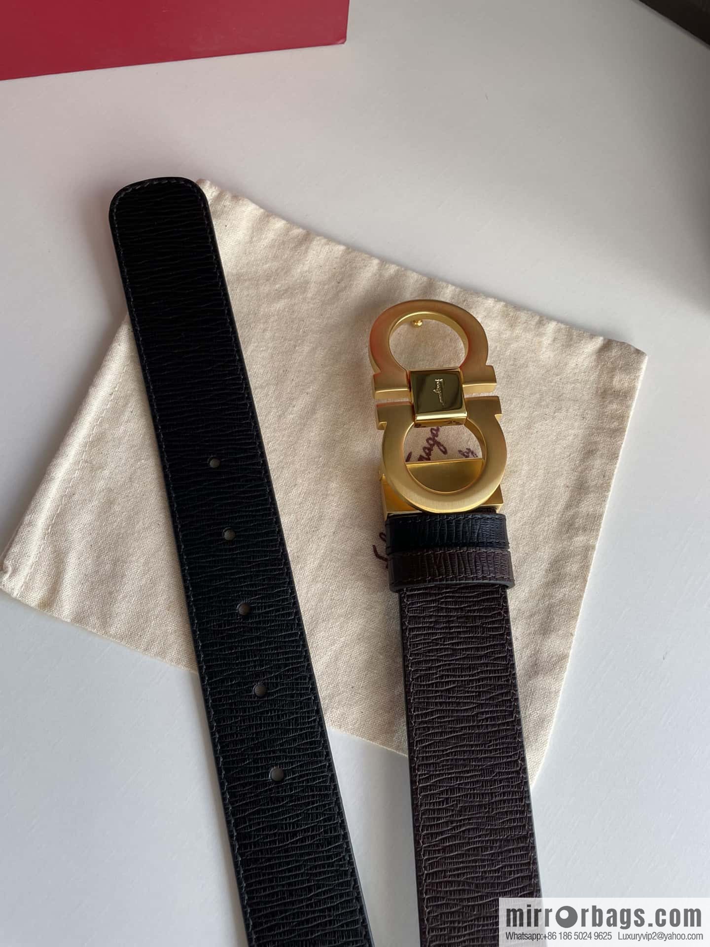 Ferragamo Ferragamo Men's Counter Vertical Metal Buckle First Layer Cowhide Double Sided External Belt 3.5cm