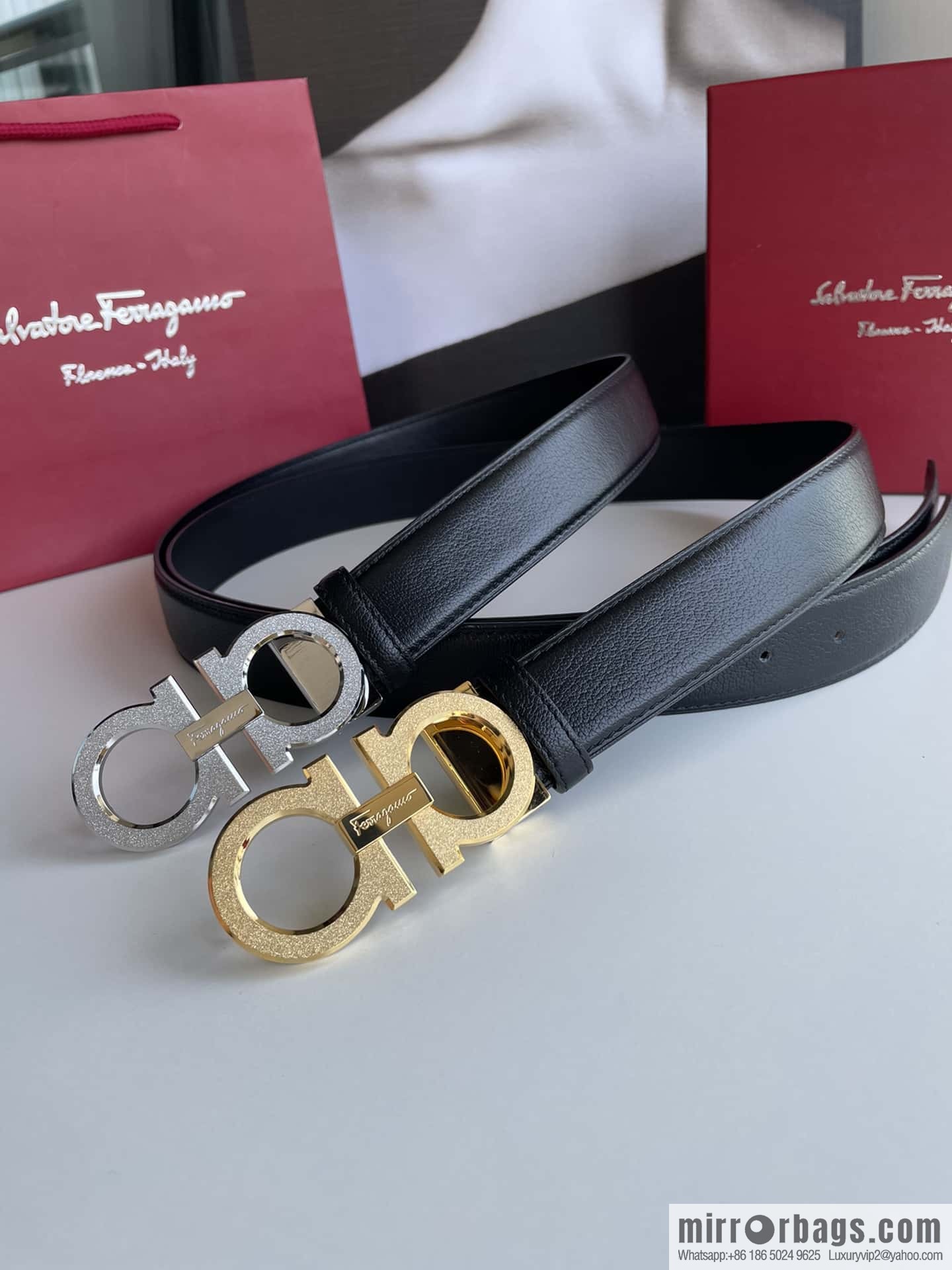Ferragamo Men's Stainless Steel Rolling Sand Metal Buckle, First Layer Cowhide Sheep Textured Belt 3.5cm