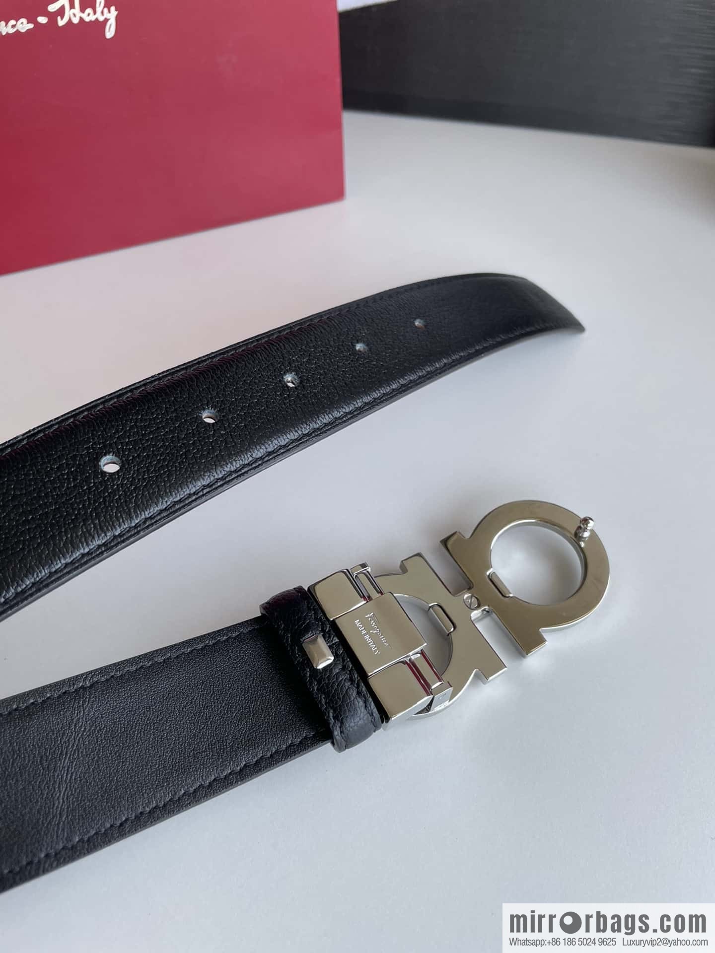 Ferragamo Men's Stainless Steel Rolling Sand Metal Buckle, First Layer Cowhide Sheep Textured Belt 3.5cm