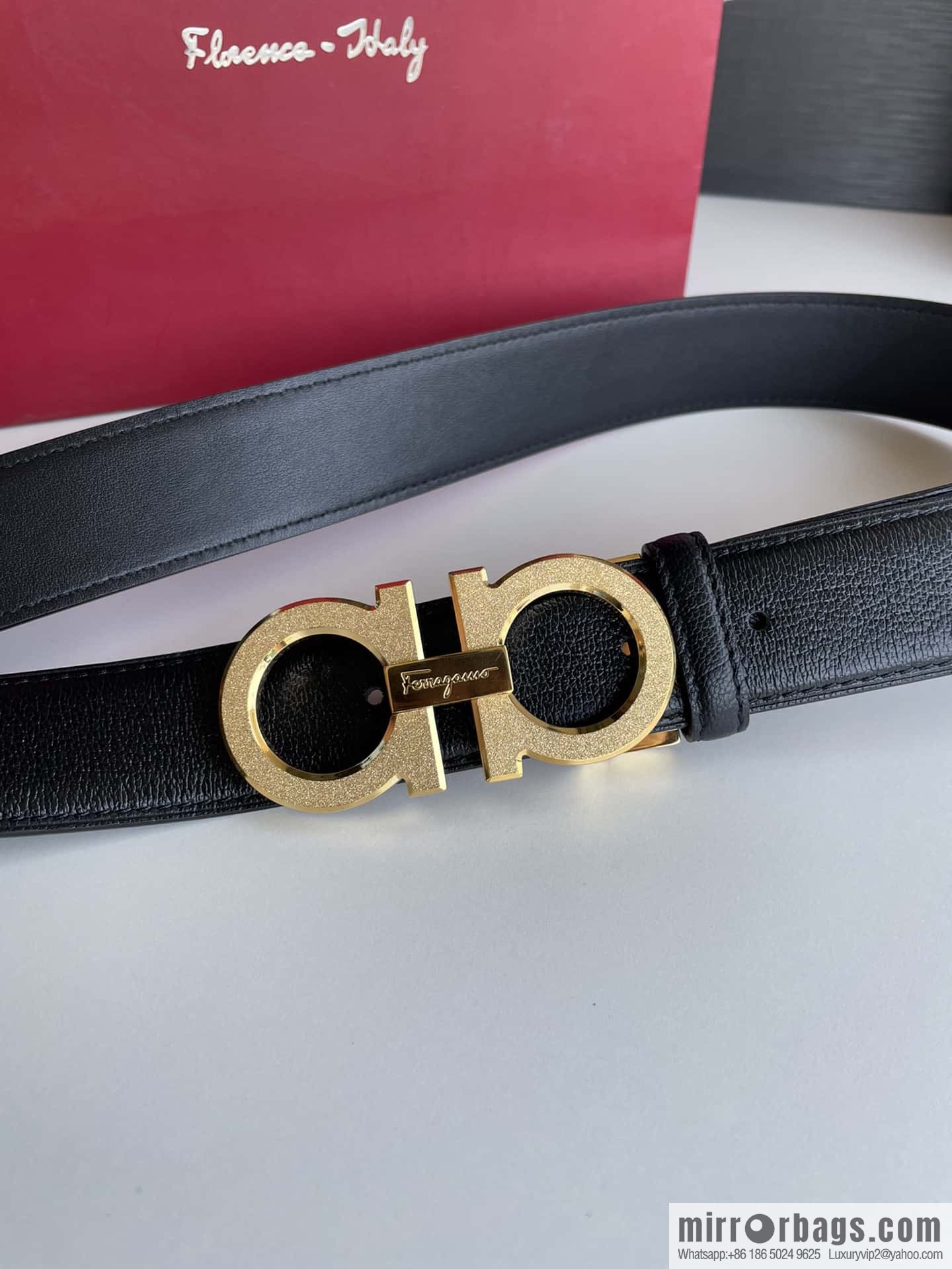 Ferragamo Men's Stainless Steel Rolling Sand Metal Buckle, First Layer Cowhide Sheep Textured Belt 3.5cm