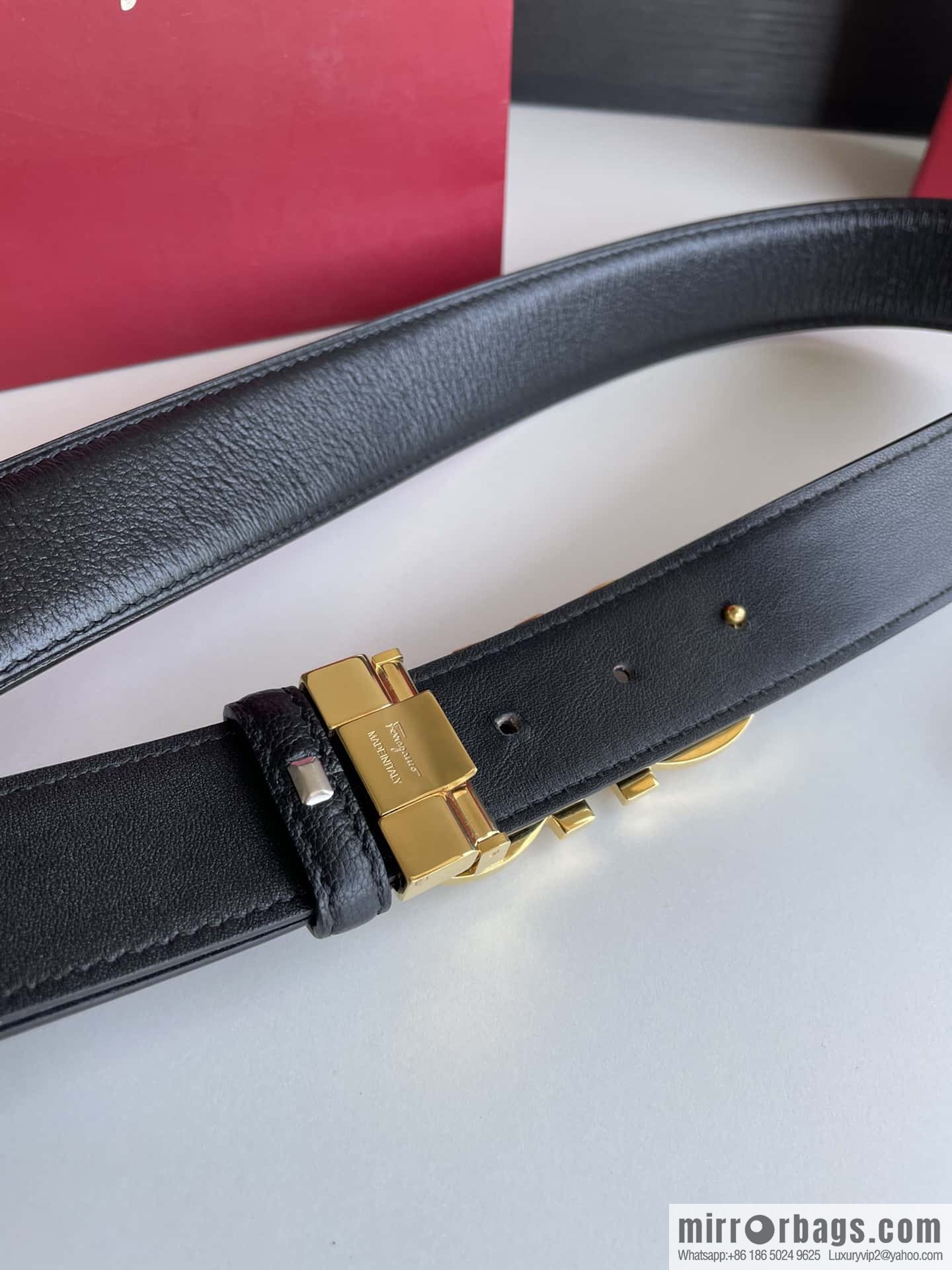 Ferragamo Men's Stainless Steel Rolling Sand Metal Buckle, First Layer Cowhide Sheep Textured Belt 3.5cm