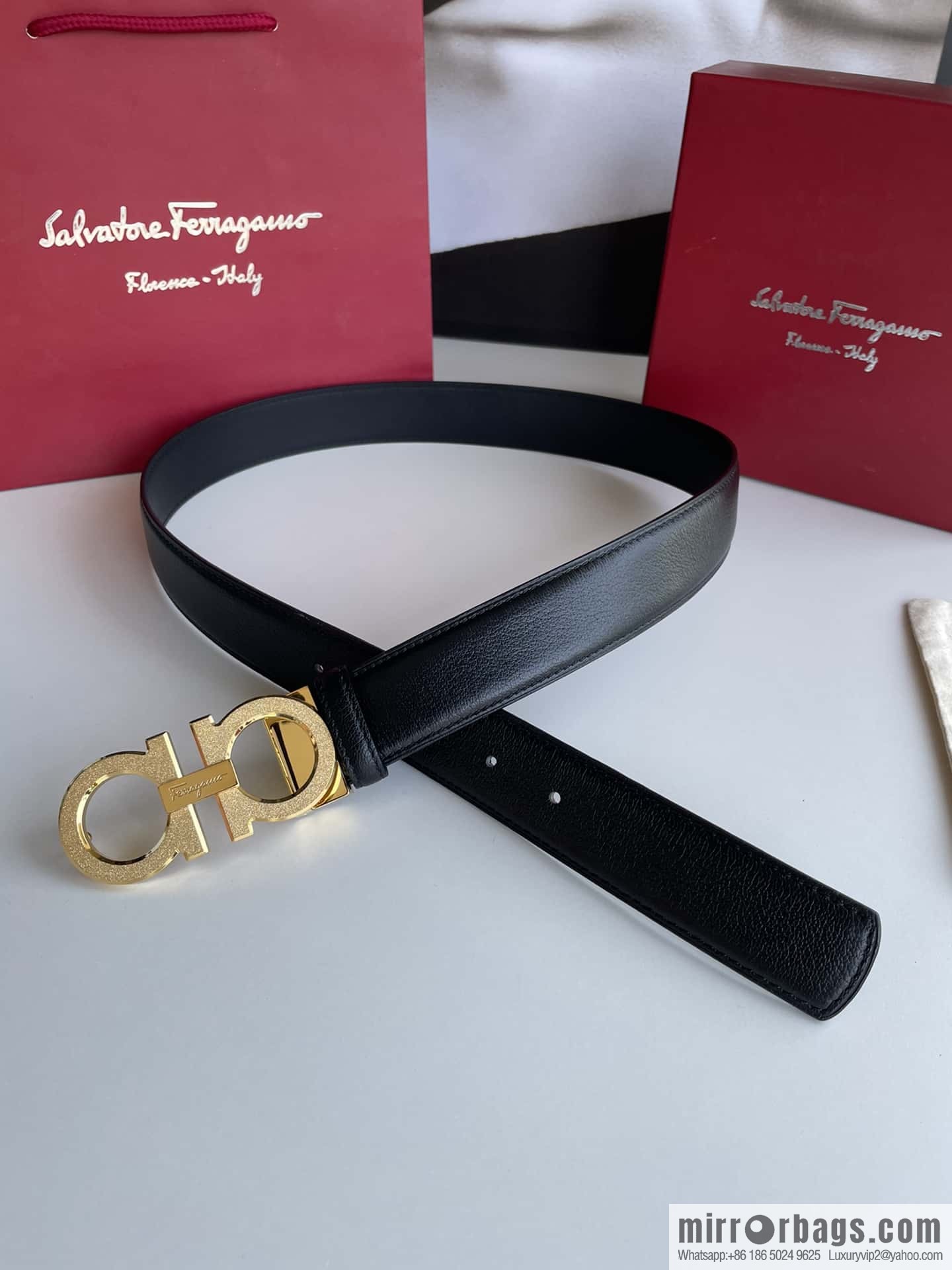 Ferragamo Men's Stainless Steel Rolling Sand Metal Buckle, First Layer Cowhide Sheep Textured Belt 3.5cm